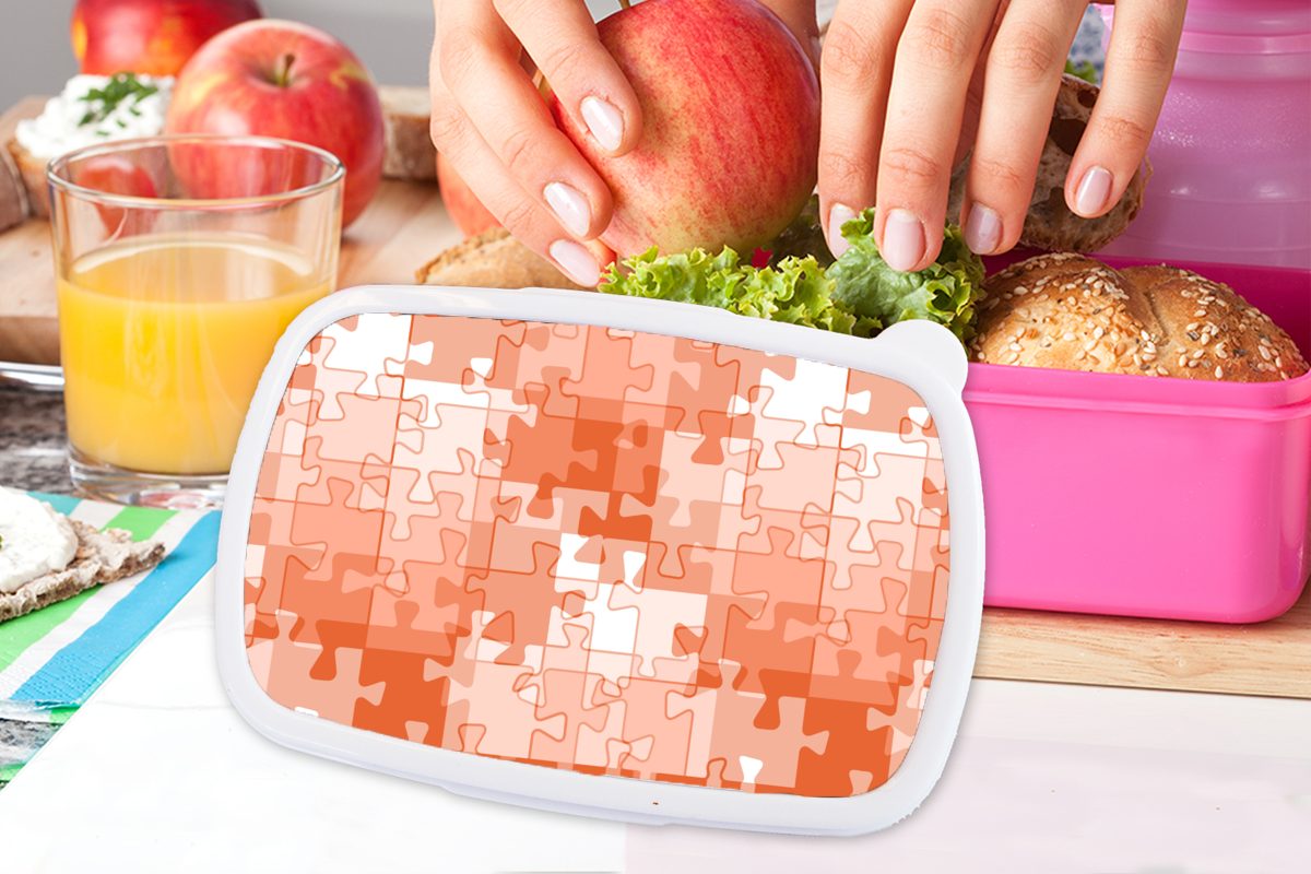 Kinder, Lunchbox - Puzzle Erwachsene, Snackbox, (2-tlg), Kunststoff - Orange Brotdose Kunststoff, rosa Mädchen, MuchoWow Muster, Brotbox für