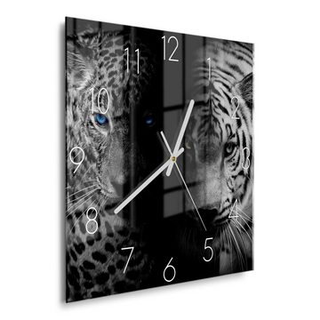 DEQORI Wanduhr 'Leopard und Tiger' (Glas Glasuhr modern Wand Uhr Design Küchenuhr)