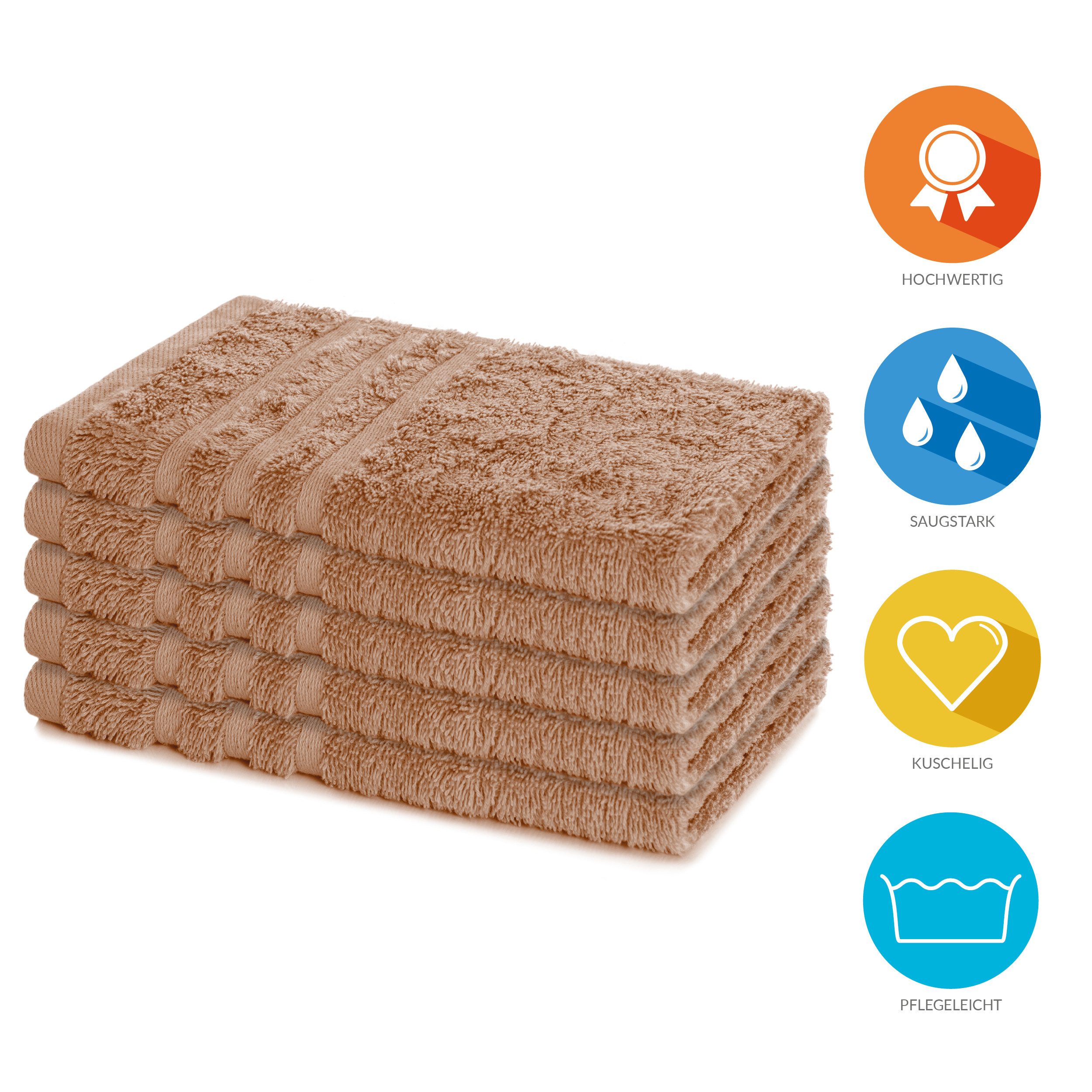 Lavea Gästehandtuch 5er Set Gästehandtücher, Elena Frottee, 30x50 cm Gästetuch, 100% Baumwolle (5er Set), 500 g/m² Frottier, weich & saugstark, pflegeleicht