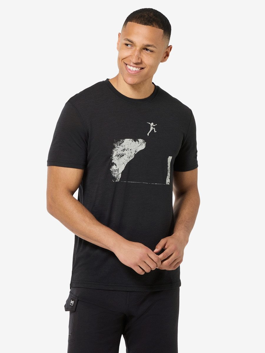 SUPER.NATURAL Funktionsshirt für Herren, Merino M JUMPING JACK TEE mit Berg-Motiv, atmungsaktiv