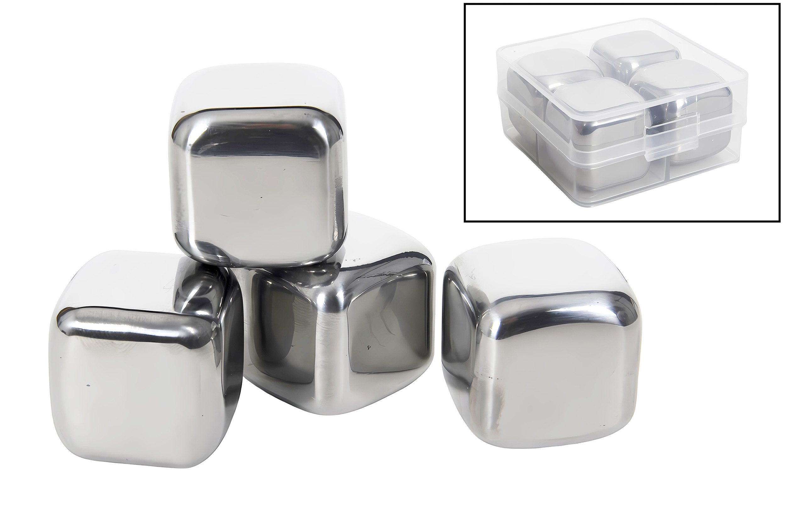 Eiswürfel-Steine 4x EISWÜRFEL Set aus Edelstahl wiederverwendbar Kühlsteine 74