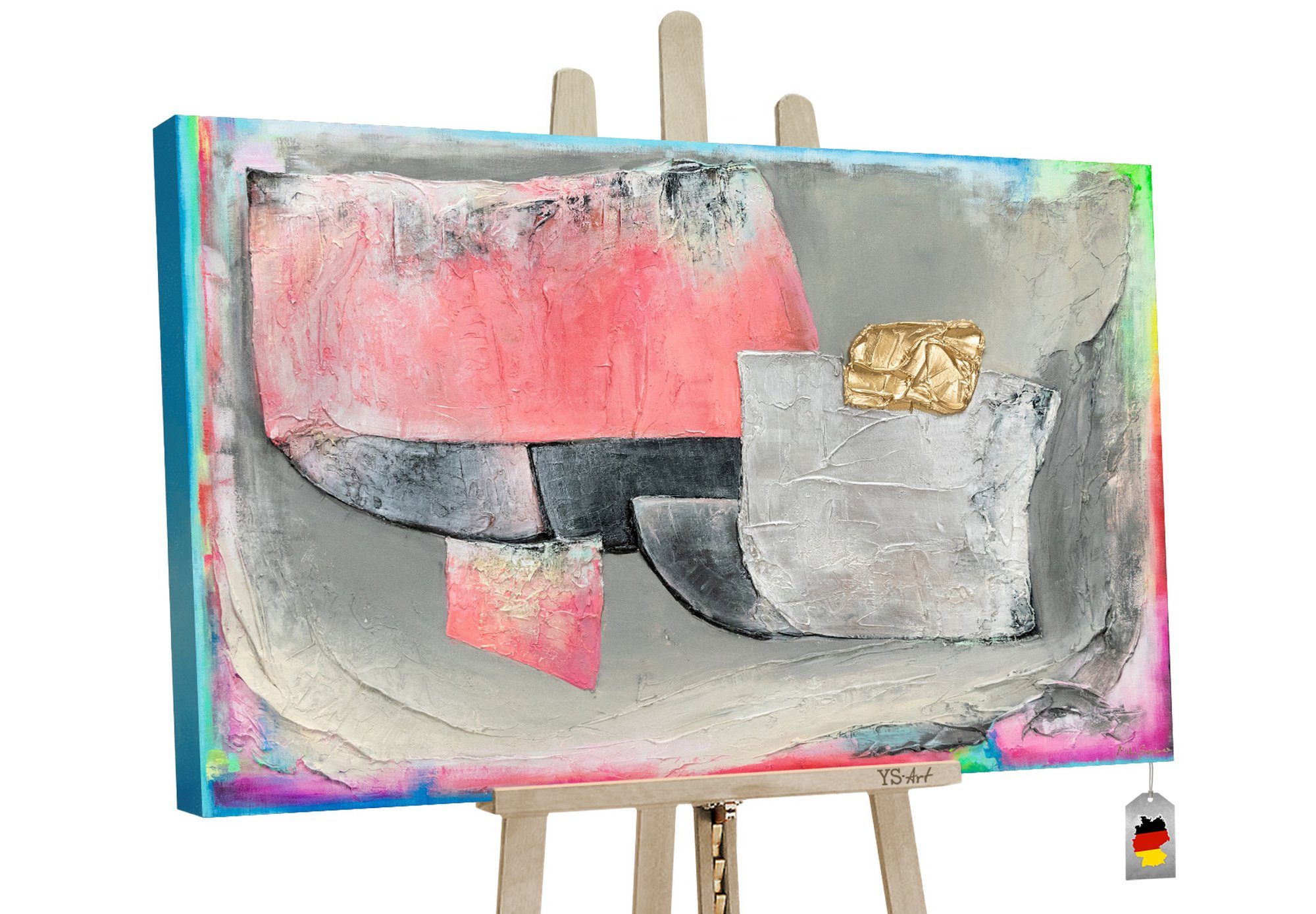 YS-Art Gemälde Akzent II, Abstrakte Bilder, Abstraktes Buntes Leinwand Bild Handgemalt Regenbogen