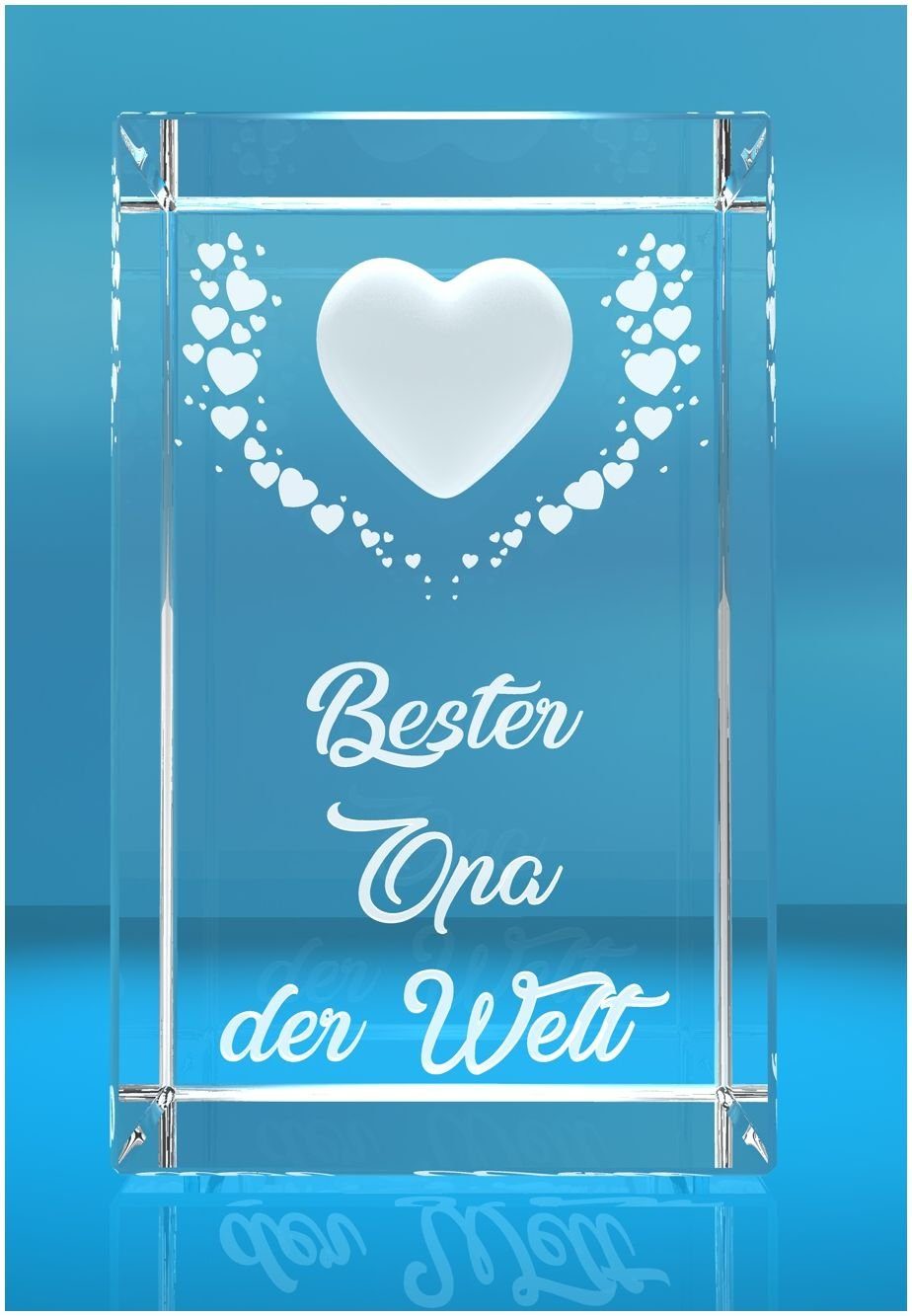 VIP-LASER Dekofigur VIP-LASER 3D Kristall Motiv: Fliegende Herzen Bester Opa der Wel, Hochwertige Geschenkbox, Made in Germany, Familienbetrieb