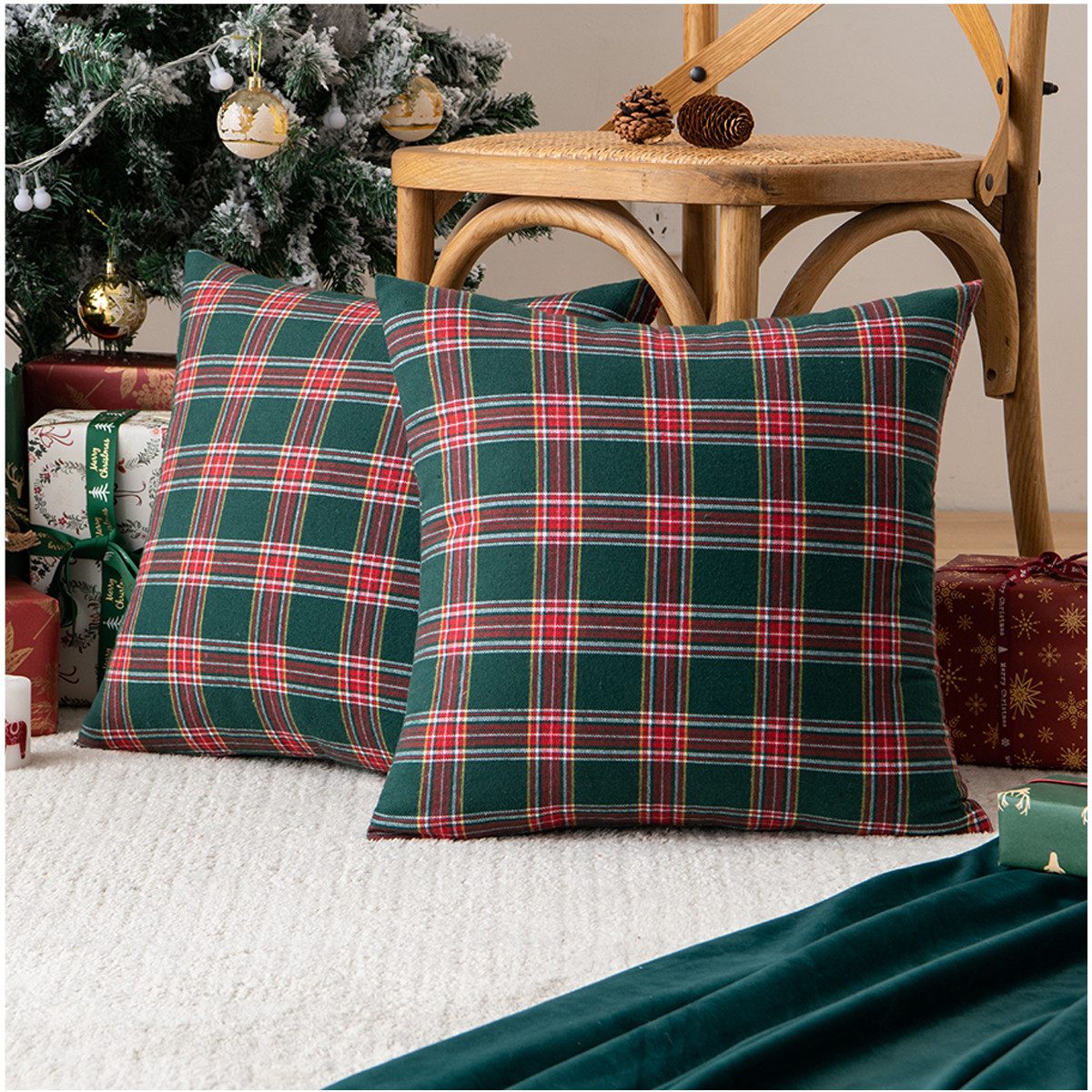Qelus Kissenbezüge 1/2er Set Kissenbezug 45x45cm Plaid Couch Kissen Sofakis günstig online kaufen