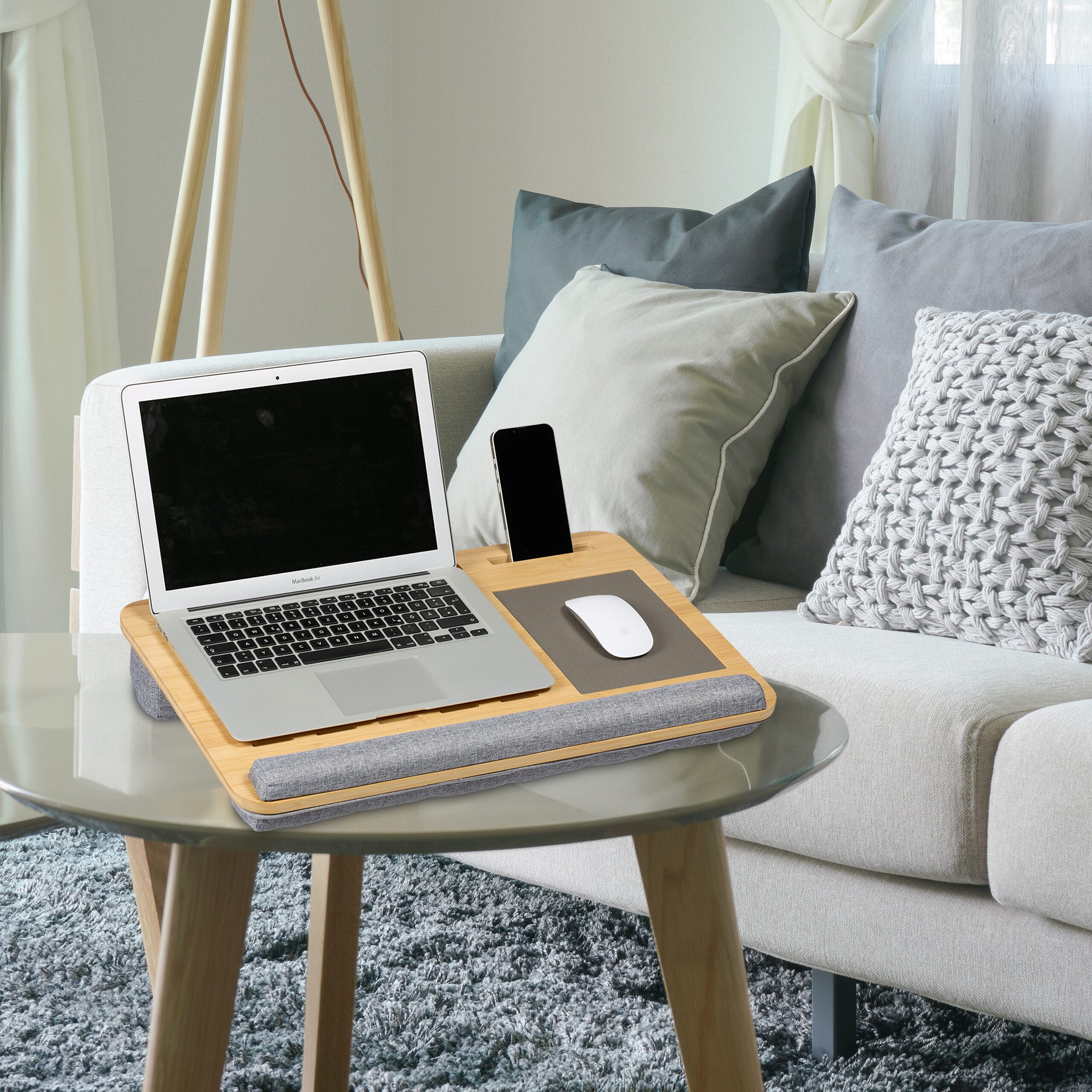 relaxdays Laptop Tablett Laptopkissen Handgelenkauflage & Mauspad, Bambus