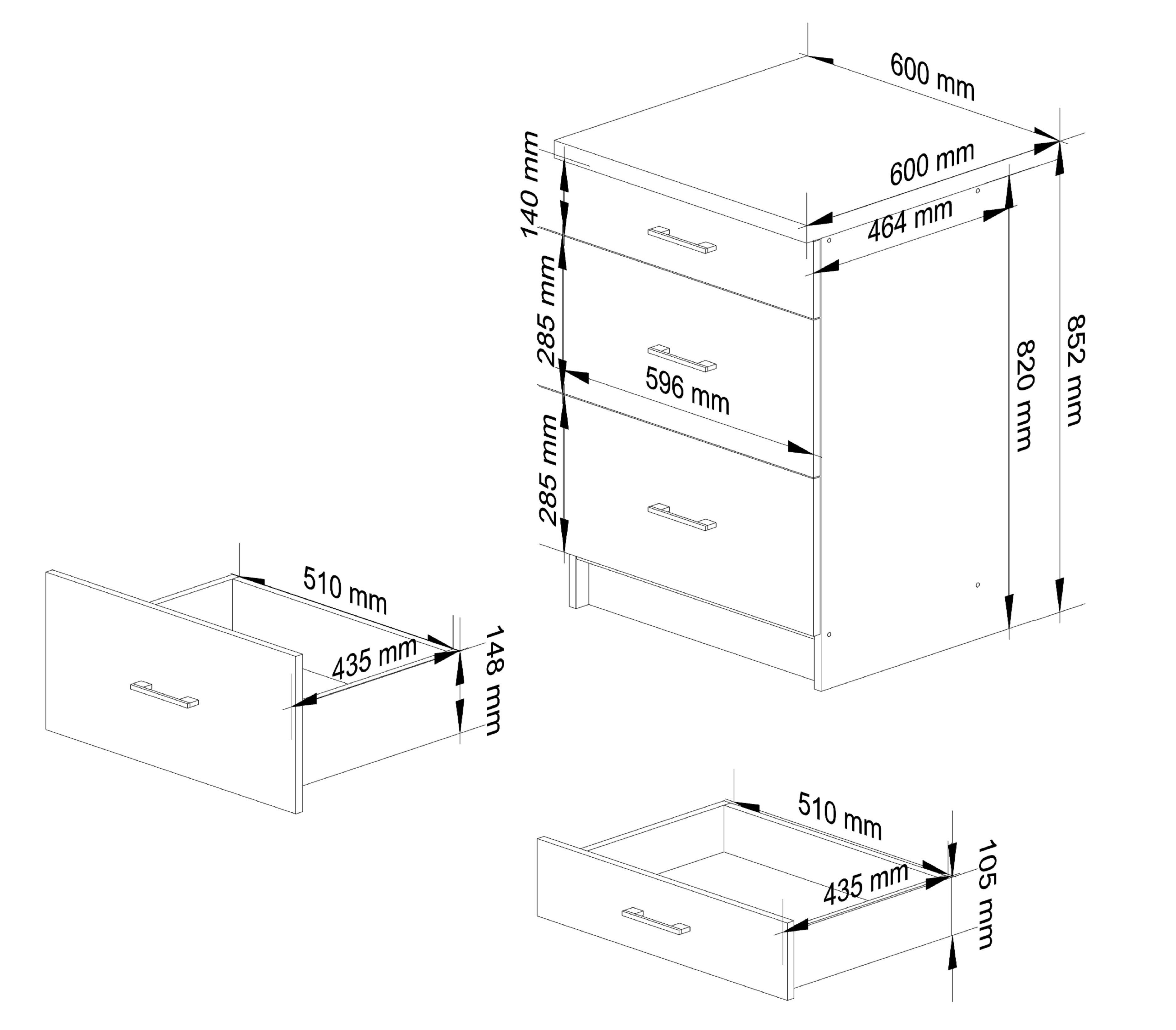 Raumhirsch Furniture Unterschrank Moderner Küchenunterschrank - 3 Schubladen - Küchenmodul (viele Farbvarianten, Maße 60 x 80 x 46 cm) - Hochwertig & stabil