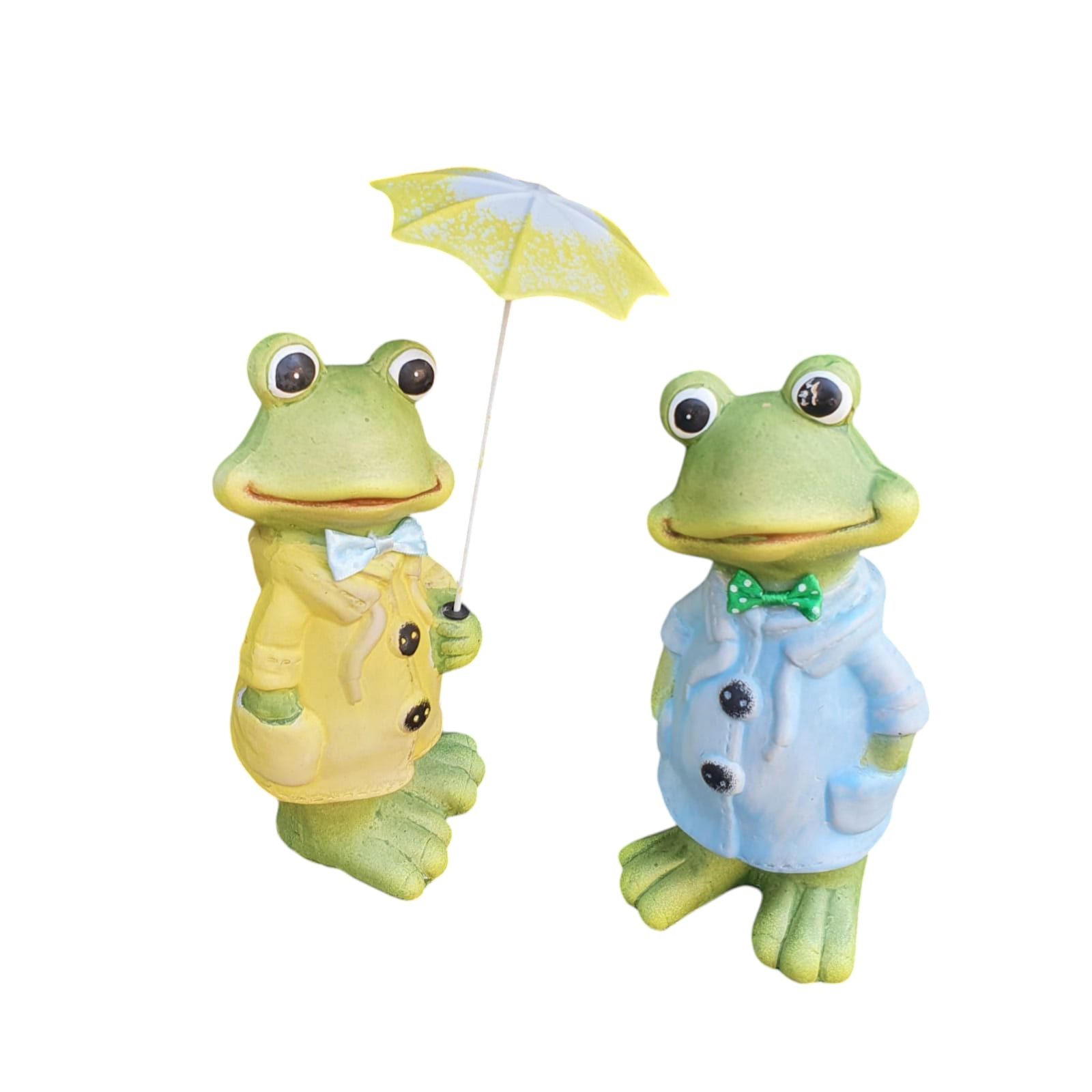 Gartenfigur Frosch Figur mit Regenschirm 2er Set 20 cm