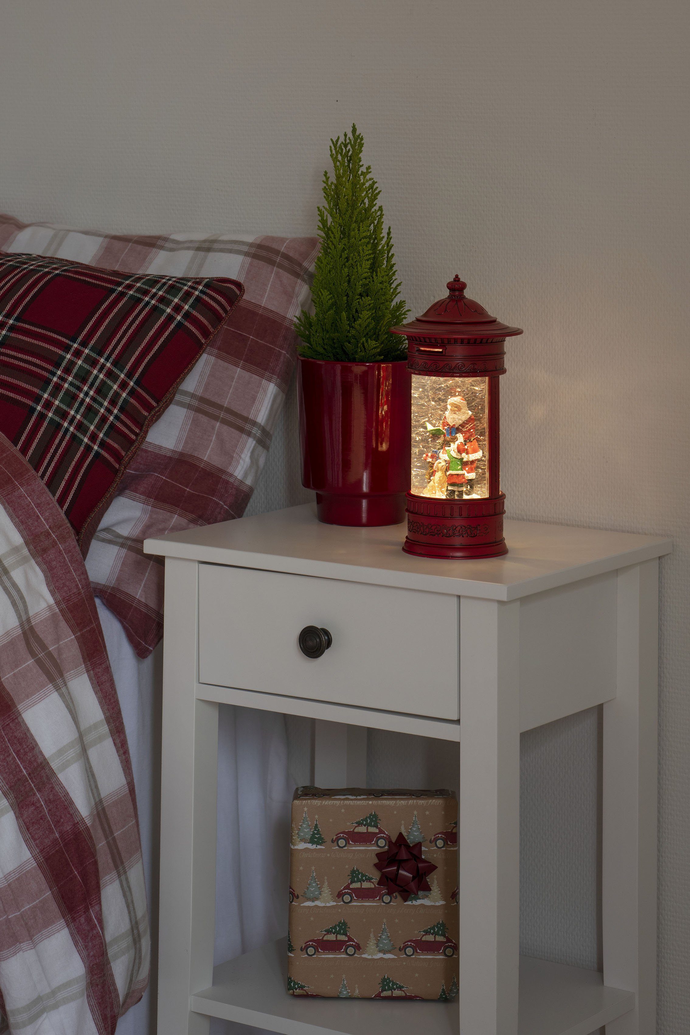 KONSTSMIDE LED Laterne Weihnachtsdeko Briefkasten, LED LED integriert, Wasserlaterne, rot, Hund" fest rot, + Warmweiß, "Weihnachtsmann mit Kind