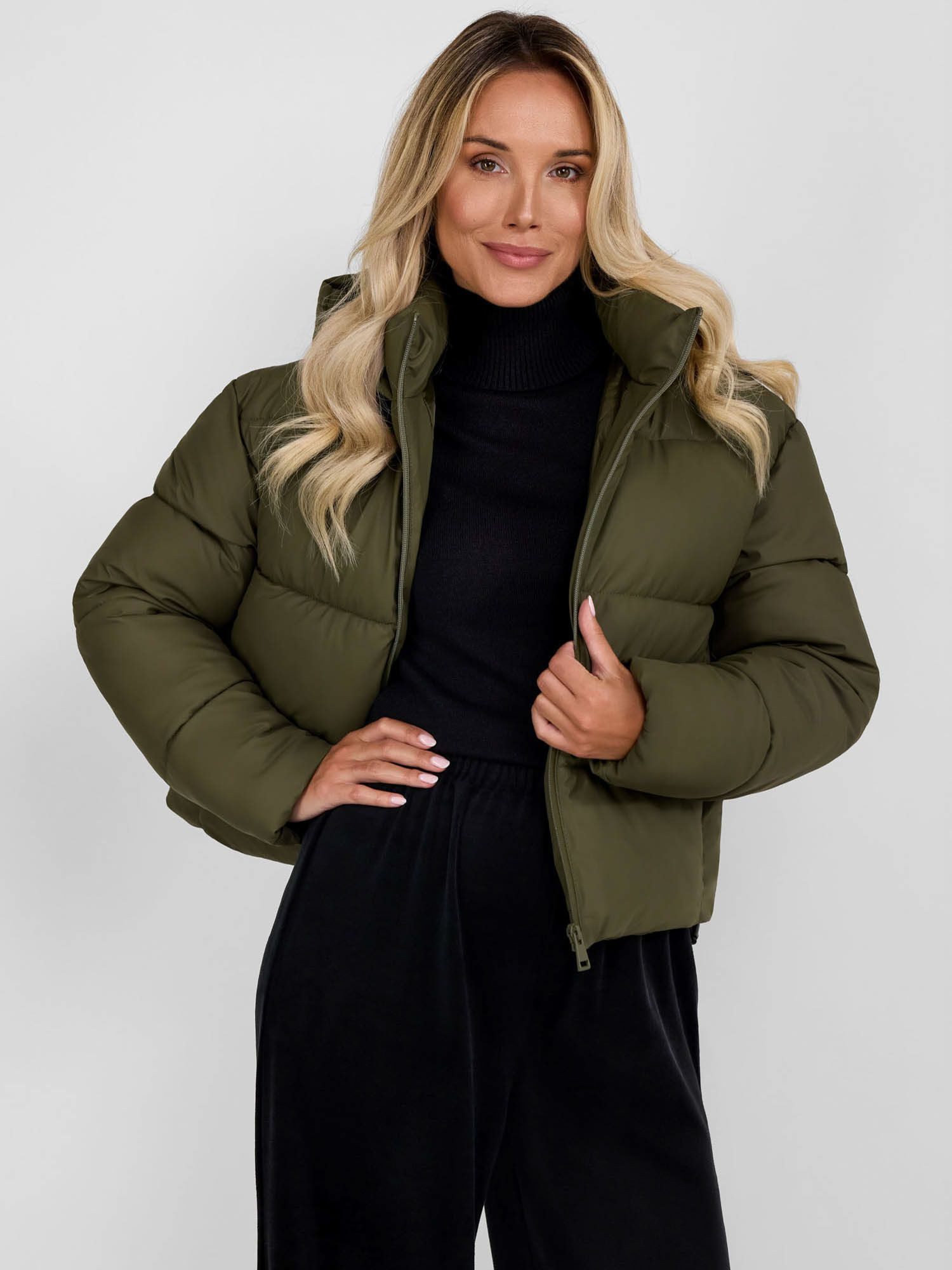 Winterjacke Kurze Steppjacke mit Kapuze, hohem Kragen, wasserabweisend (XS-XXL)