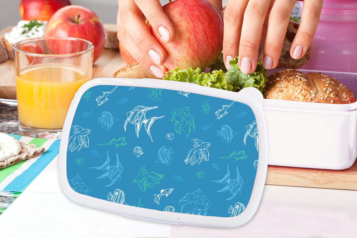 MuchoWow Lunchbox Fisch - und für Erwachsene, - Mädchen weiß Brotbox und Kunststoff, für Brotdose, (2-tlg), Meer, Pastell Kinder Jungs