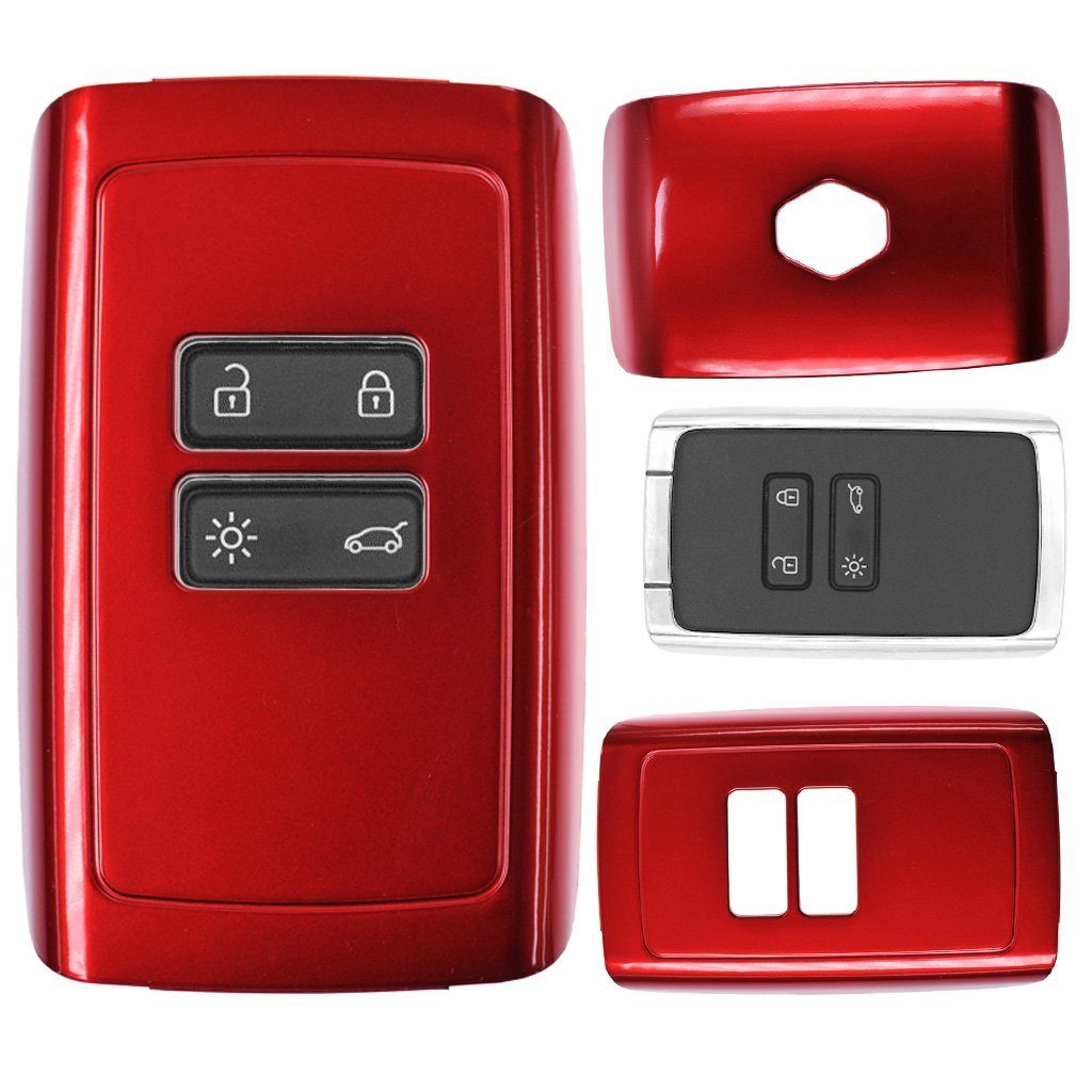 mt-key Schlüsseltasche Autoschlüssel Hardcover Schutzhülle Metallic Rot, für Renault Megane Kadjar Clio Captur KEYLESS SMARTKEY CARD