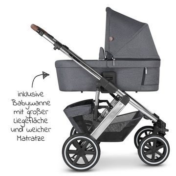 ABC Design Kombi-Kinderwagen Salsa 4 Air - Asphalt, 2in1 Kinderwagen Buggy Set mit Babywanne, Sportsitz, Regenschutz