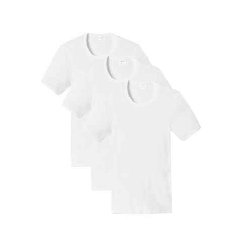 Schiesser Unterhemd 3er Pack Cotton Essentials Doppelripp (Spar-Set, 3-St) Unterhemd / Shirt Kurzarm - Baumwolle - Strapazierfähig