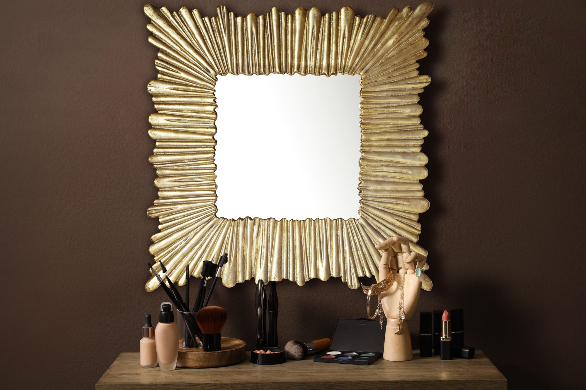 FINEBUY Wandspiegel 75x75 cm Design Hängespiegel Gold Aluminium Quadratisch FB102124 (Quadratisch 75x75 cm, Dekospiegel Wand Gold), Hängespiegel Modern, Flurspiegel Garderobenspiegel