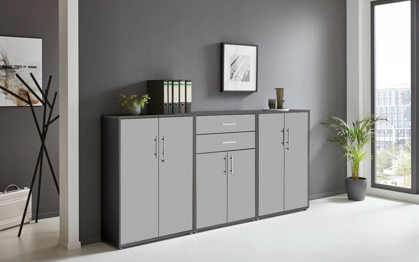 BMG Möbel Aktenschrank Office Edition (Set 15, Büroschrank abschließbar mit Metallgriffen, 2x abschließbarer Aktenschrank, 1x Schubkastenschrank) BxHxT:253,2 x  – Bild 2 von 2