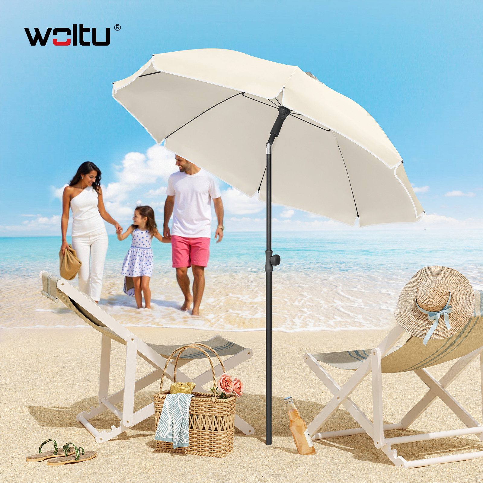 Thumbnail - Woltu Sonnenschirm, Belüfteter Strandschirm UPF 50+, Höhenverstellbar und Knickbar