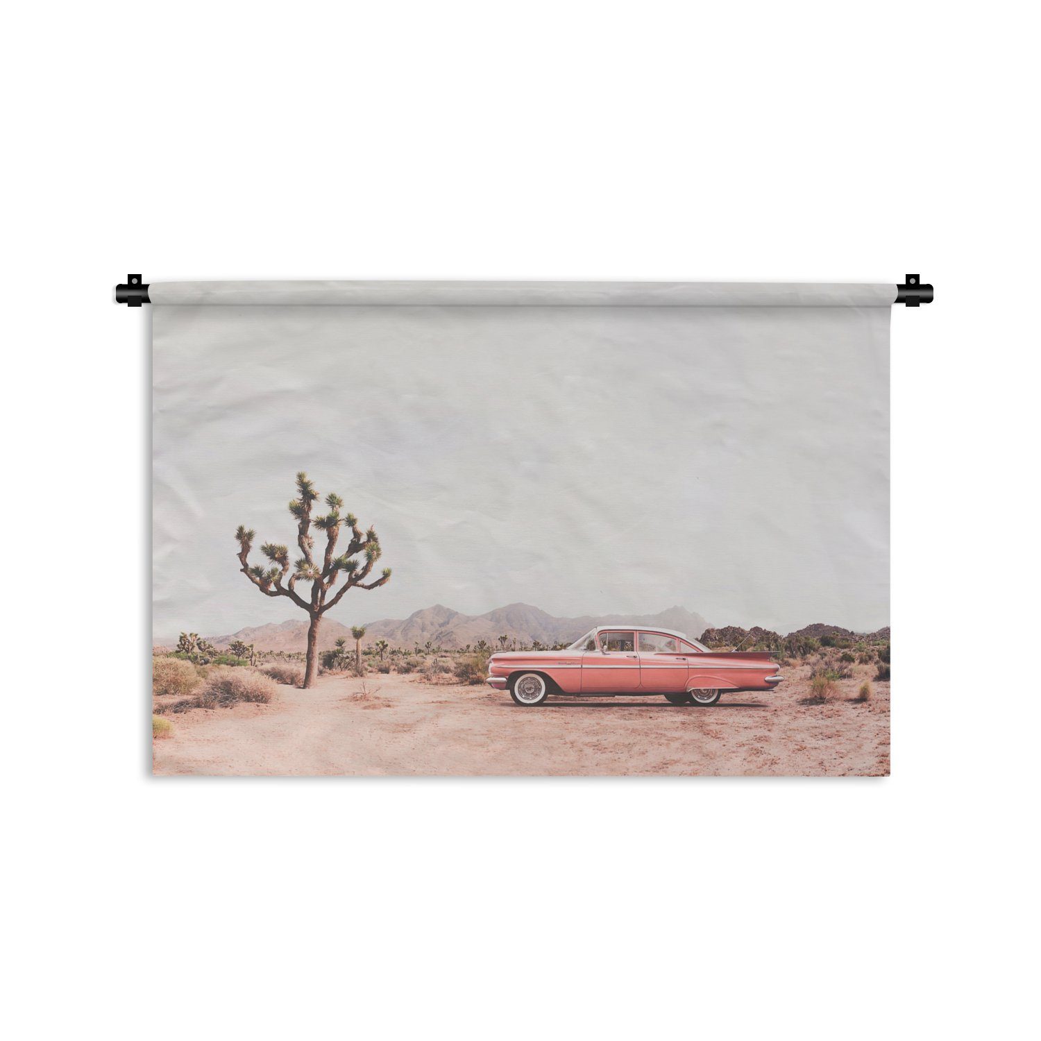 MuchoWow Wanddekoobjekt Auto - Wüste - Baum - Berge - Sand, Wanddeko für Wohnzimmer, Schlafzimmer, Kleid, Wandbehang, Kinderzimmer