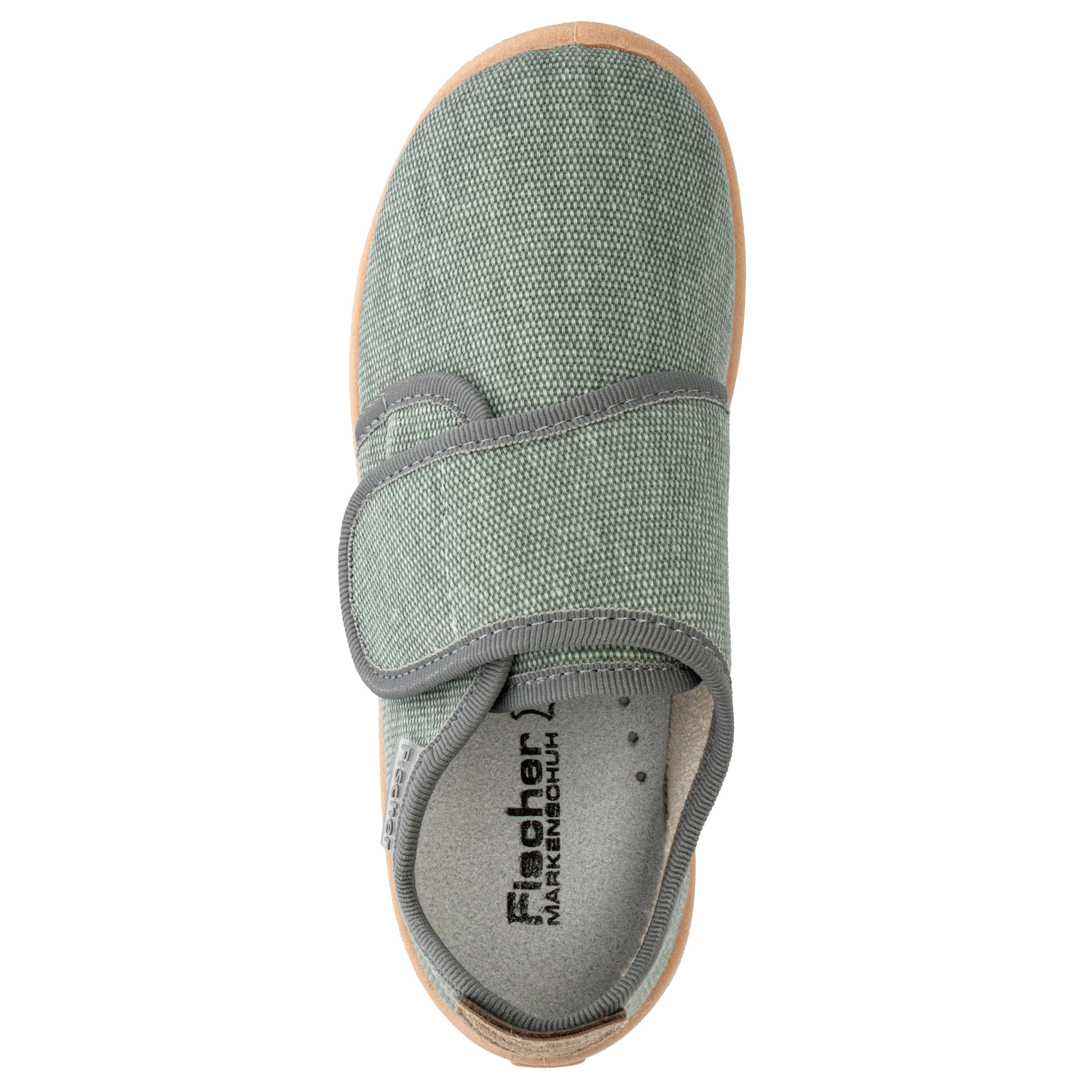 Fischer-Markenschuh Softer Hausschuh für Kinder, aus Baumwollleinen, mit Frotteefutter, Klettverschluss