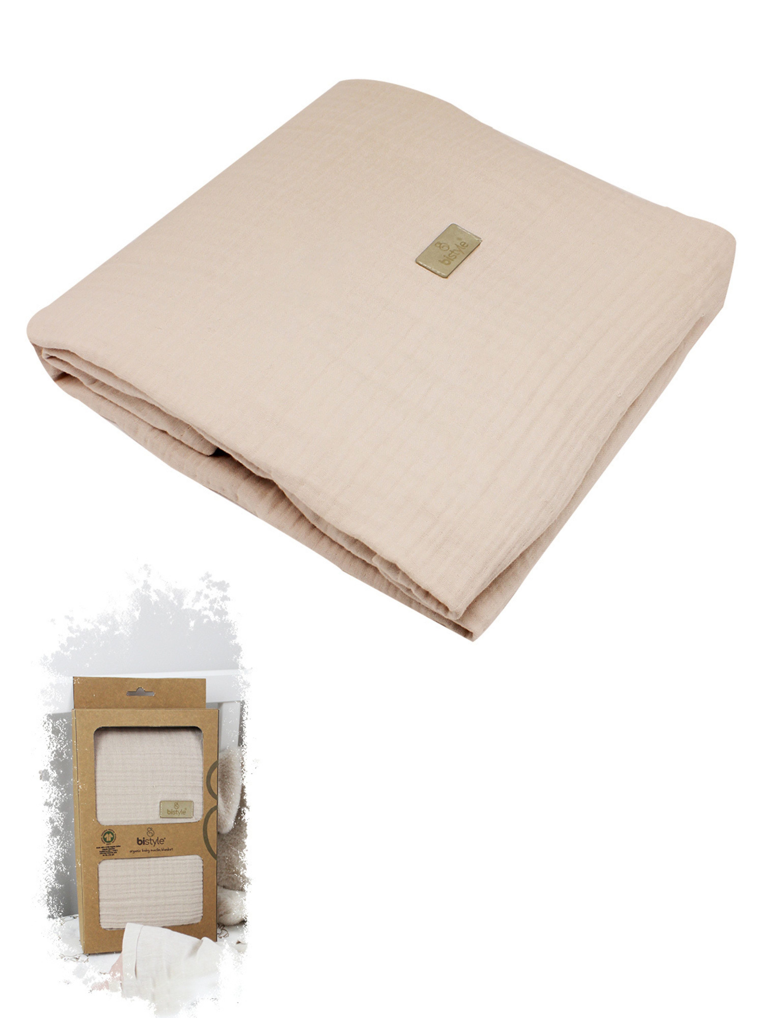 Babydecke Musselin-Decke 4 lagig 120x120, Weiche & Atmungsaktive Decke für Babys, bistyle, GOTS zertifiziert, 100% Bio-Baumwolle, Geschenk Junge & Mädchen
