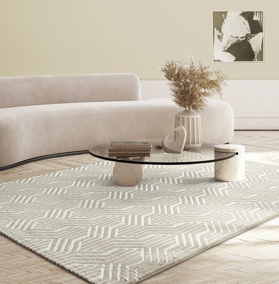 Teppich Mila moderner Teppich, geometrischem Muster, the carpet, Rechteck,  Höhe: 8 mm, Kurzflor, Wohnzimmer, Schlafzimmer, Modern, Glanzeffekt
