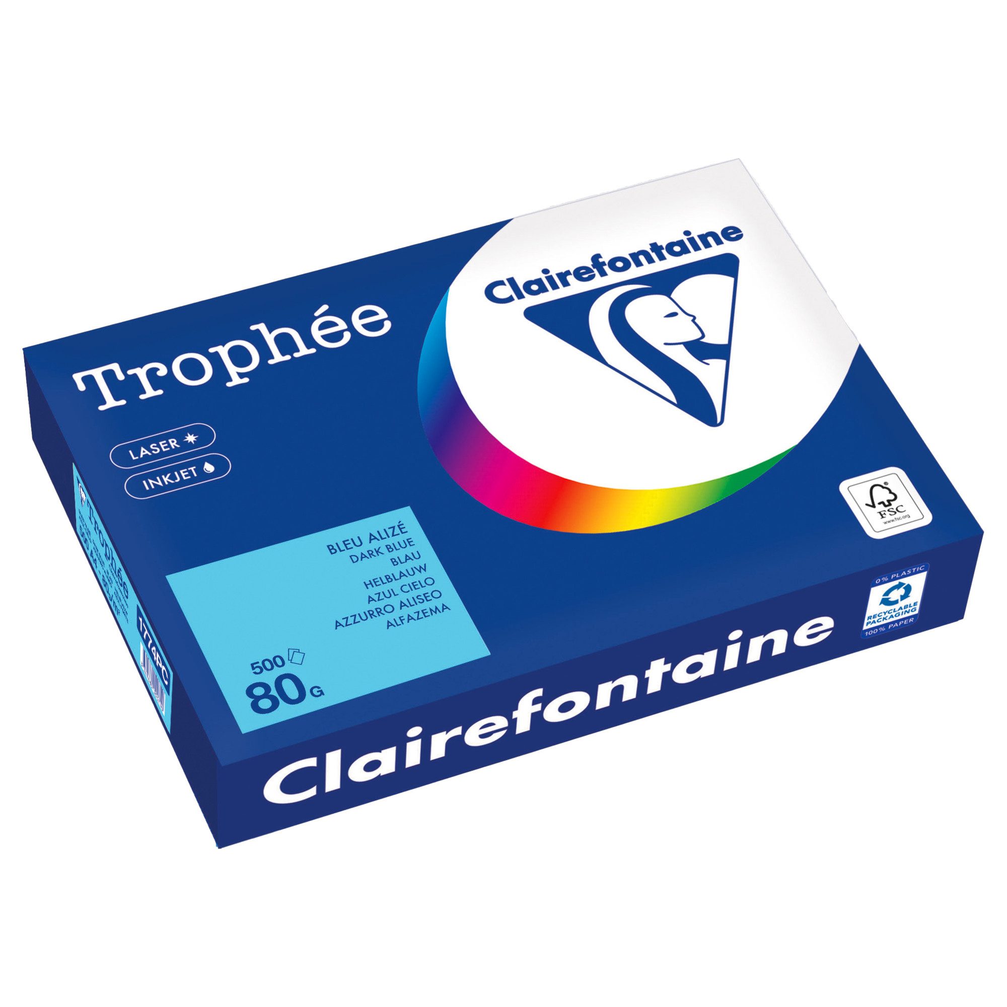 CLAIREFONTAINE Kopierpapier Kopierpapier 1774PC A4 80g blau 500 Blatt Packung mit 5 Stück
