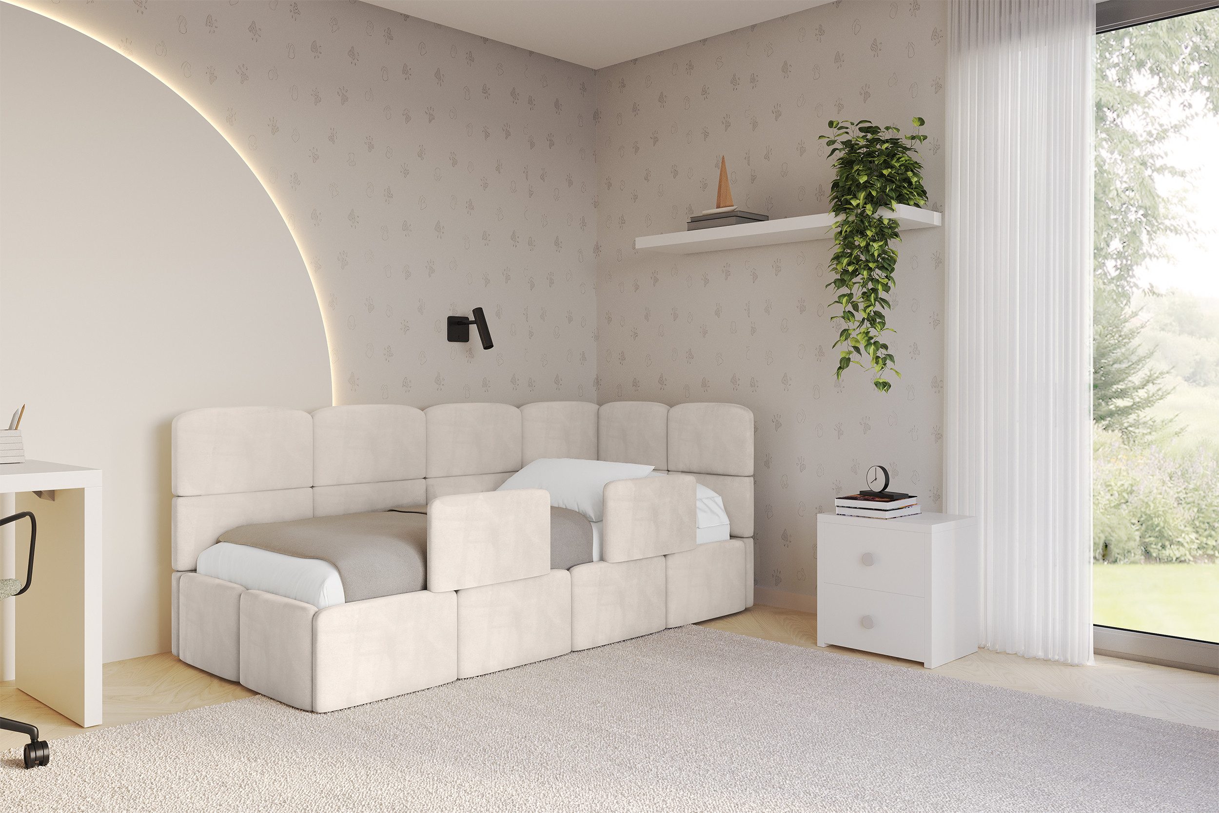 ALTDECOR Jugendbett KIVY (Jugendbett mit Bettkasten und Lattenrost, Polsterbett ohne Matratze), Einzelbett mit Stauraum, Bett mit Kopfteil