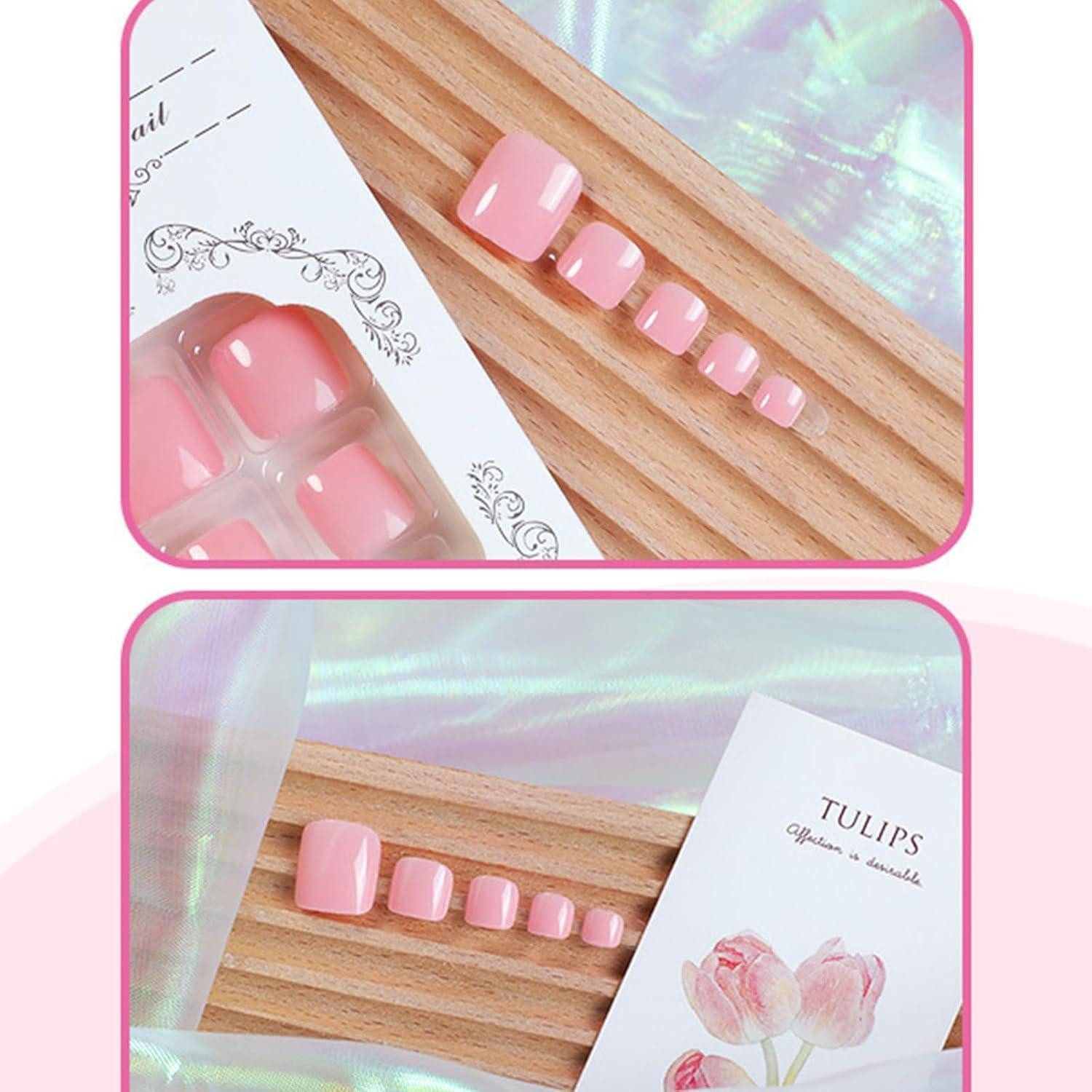 LuxusKollektion Kunstfingernägel Fußnägel Falsche Acryl Aufkleben 24 12 Größen DIY Glänzende Rosa