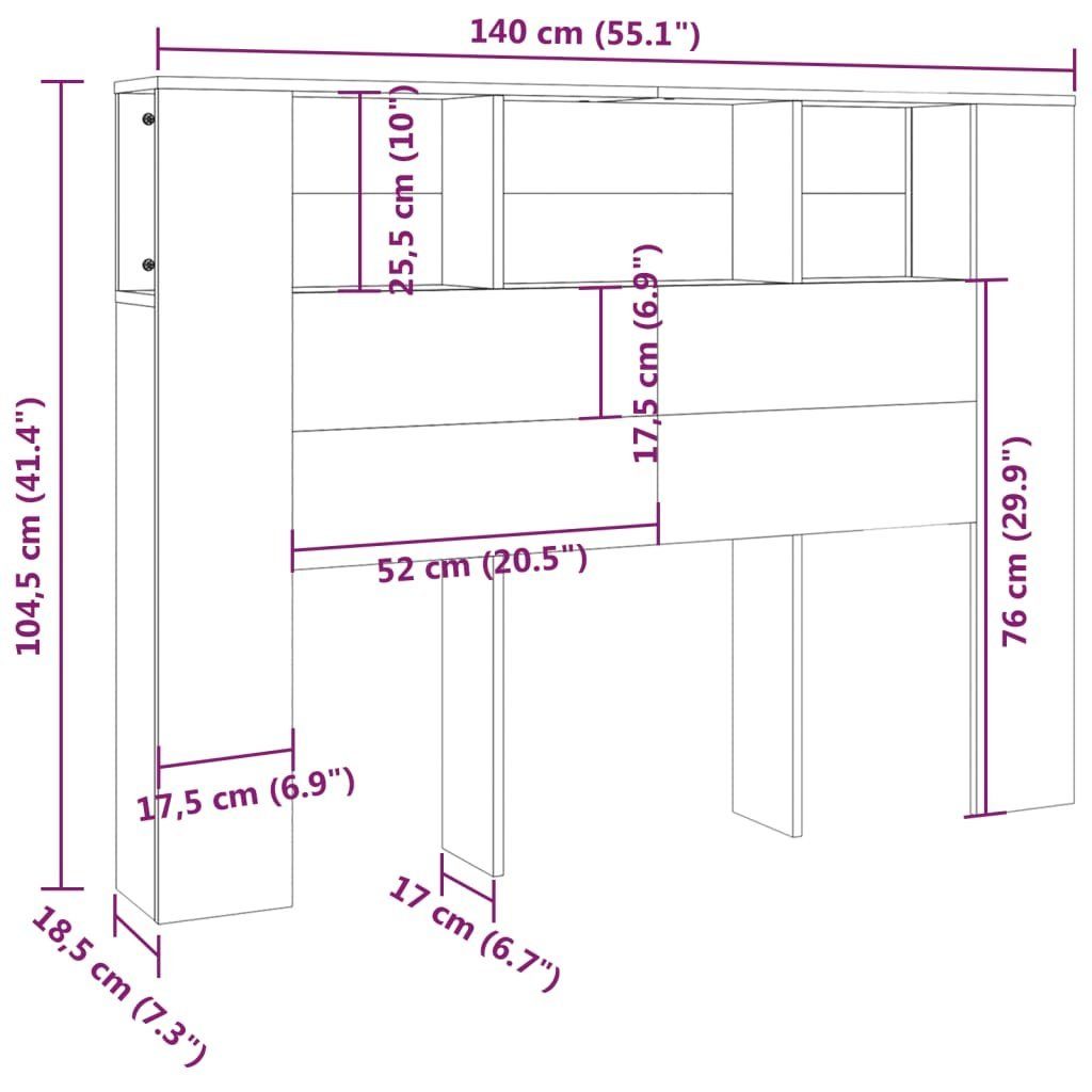 Kopfteil Kopfteil mit Ablagen 140x18,5x104,5 vidaXL Betongrau cm, (1 St)