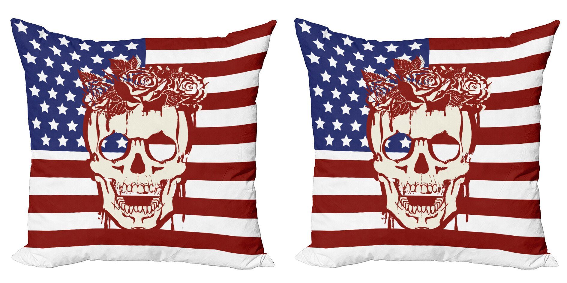 Amerikanische Accent Stück), (2 Kissenbezüge Schädel-Blumen Doppelseitiger Modern Flagge Digitaldruck, Abakuhaus