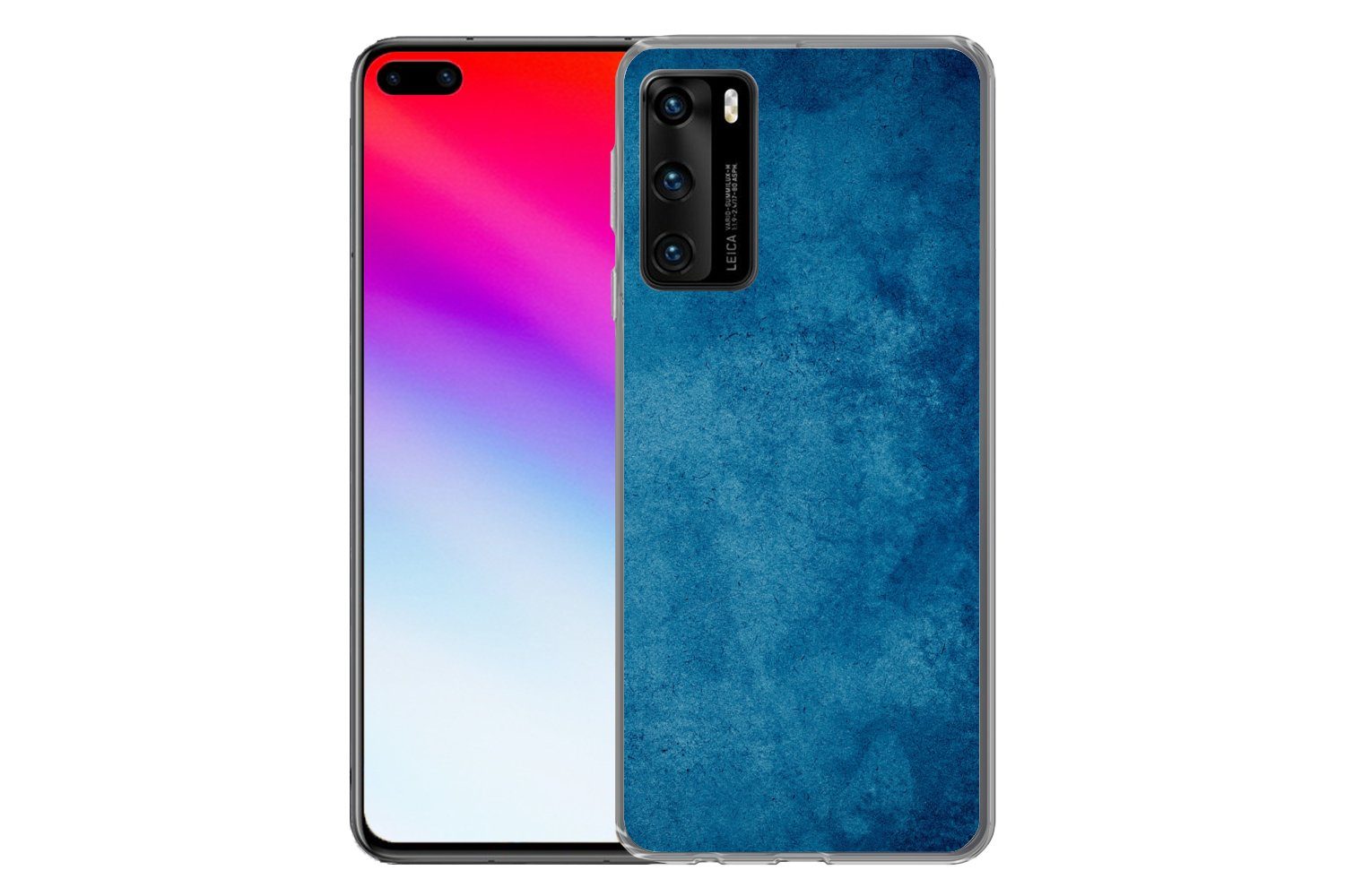 MuchoWow Handyhülle für Huawei P40 Beton - Blau - Vintage - Strukturiert - Industriell, Handy Case, Silikon, Bumper Case Dünn