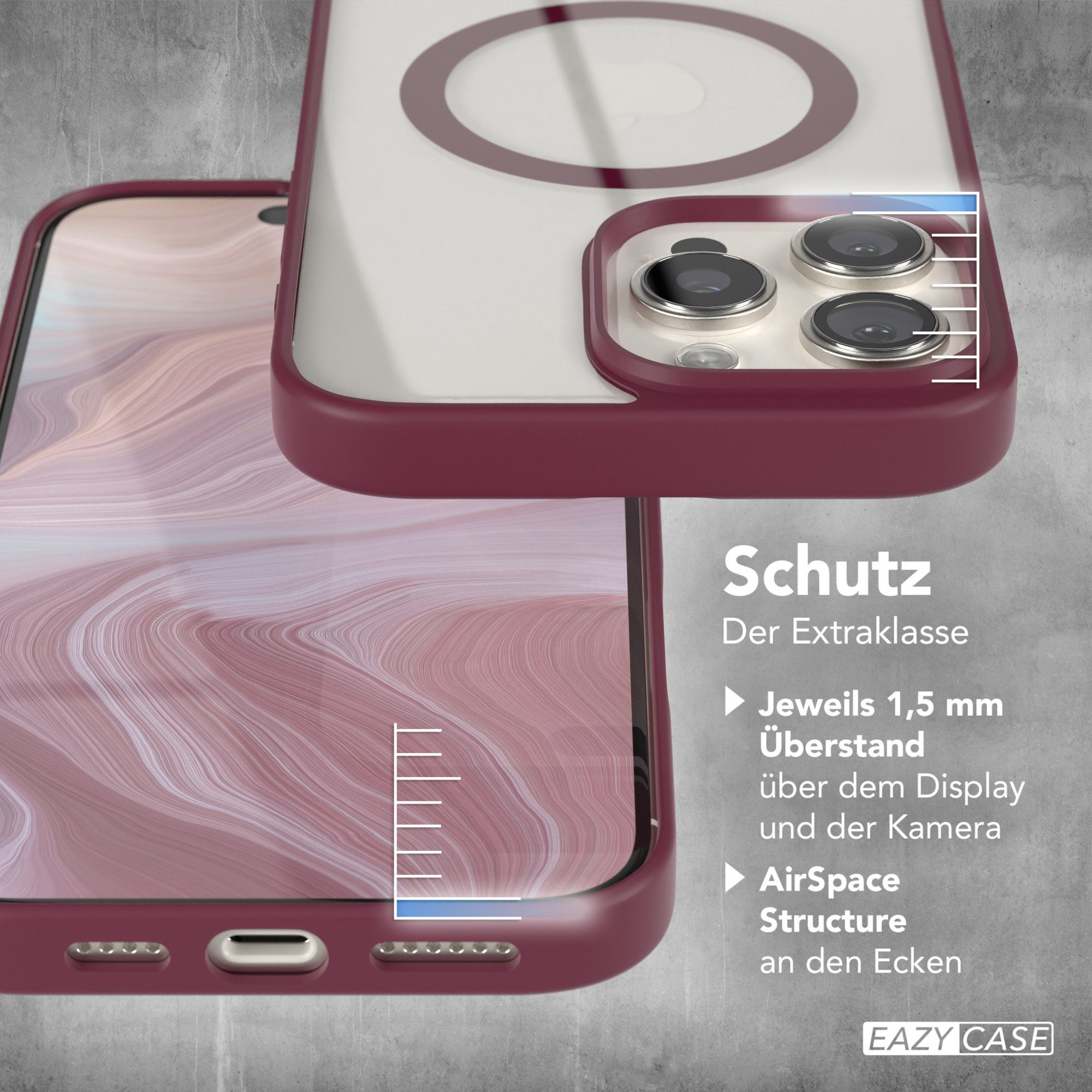 EAZY CASE Handyhülle Transparente Hülle mit MagSafe iPhone 16 Pro Max 6,9 Zoll, Back Cover Slimcover mit Displayschutz, Magsafefunktion, Bumper, Beere – Bild 4 von 5