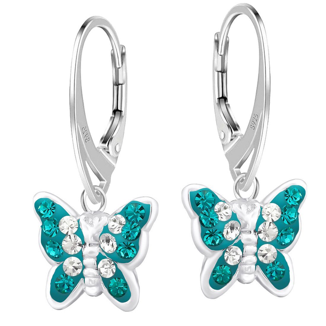 Limana Paar Ohrhänger Mädchen Kinder hängende Ohrringe echt 925 Sterling Silber Schmetterling K868o smaragd