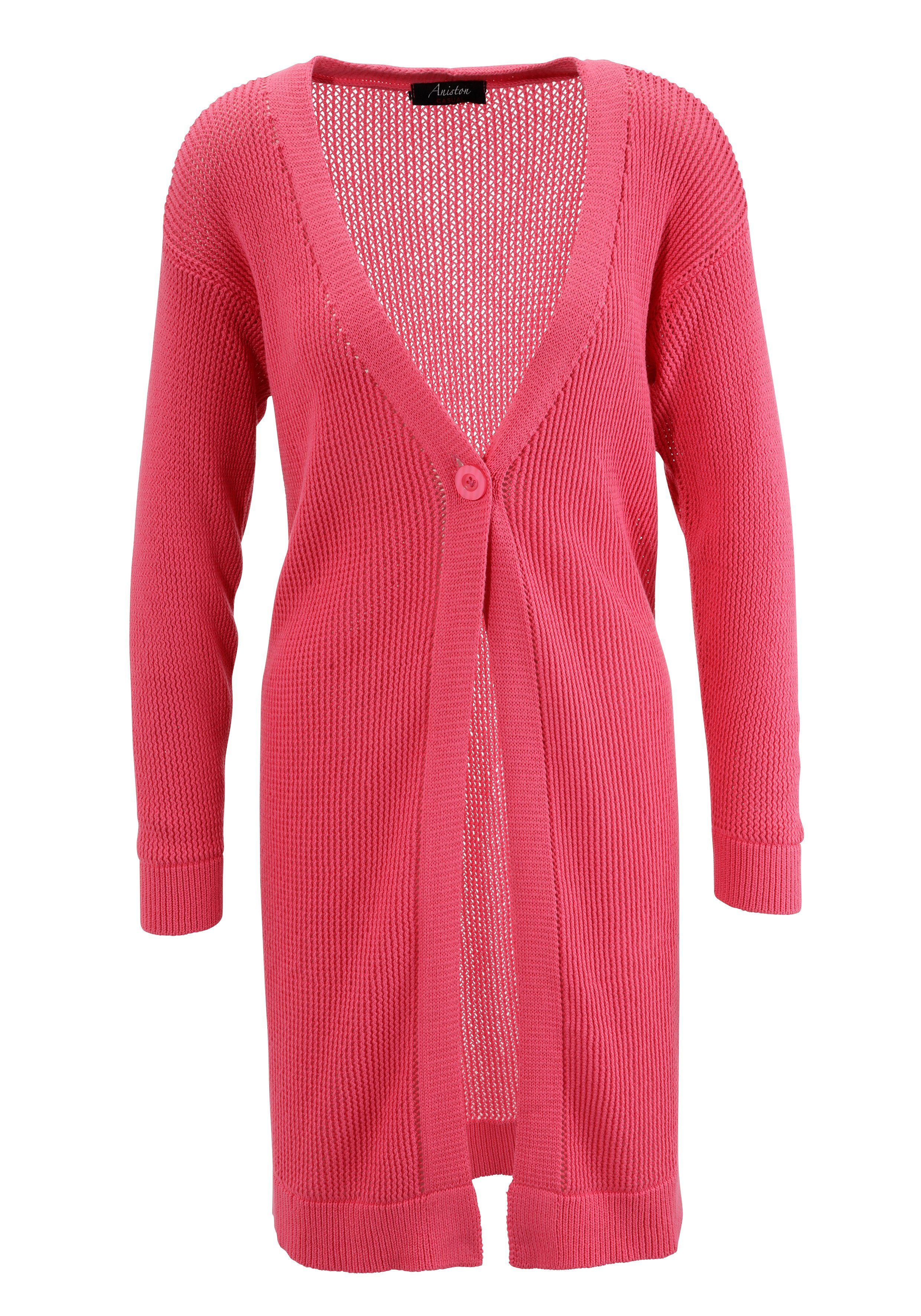 Aniston CASUAL Strickjacke pink im trendigem Netzstrickmuster