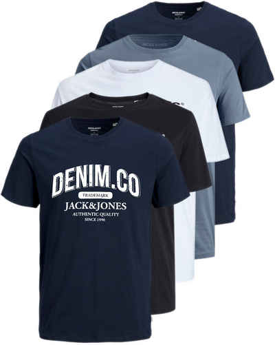 Jack & Jones Plus Print-Shirt Weites Shirt mit Printdruck (Spar-Set, 5er-Pack) unifarbenes Oberteil aus Baumwolle in Übergröße, Розмір 5XL