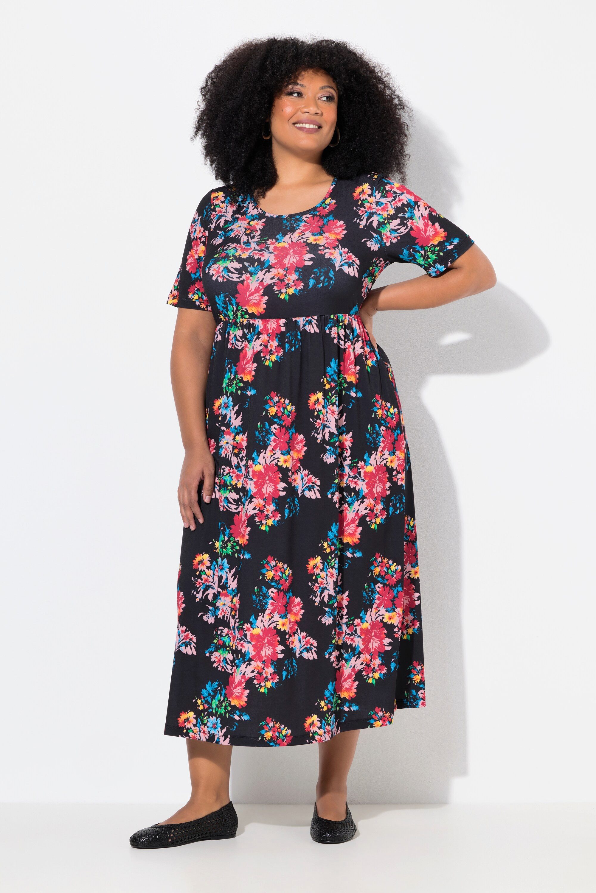 Ulla Popken Maxikleid Maxikleid A-Linie Rundhals günstig online kaufen