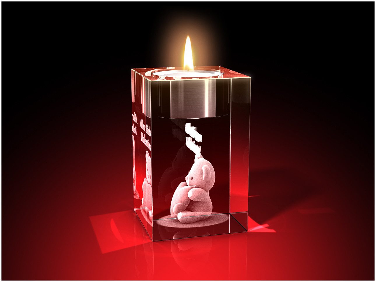 GLASFOTO.COM Teelichthalter Valentinstag, Bärchen mit Herz + Alles Liebe