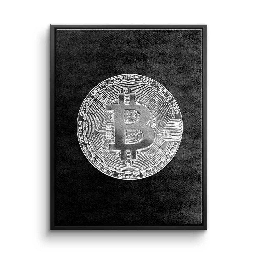 DOTCOMCANVAS® Leinwandbild Black Bitcoin, Black Motivation Crypto - - Bitcoin Premium Leinwandbild Trading weißer - - Rahmen