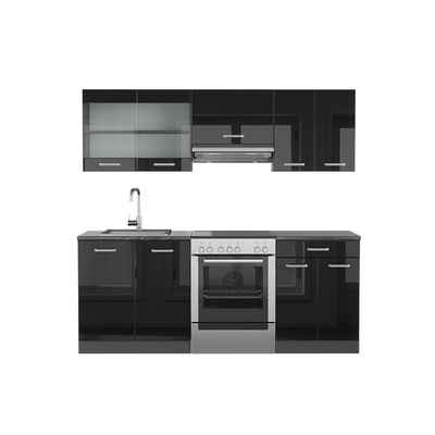 Vicco Küchenzeile R-Line, Schwarz Hochglanz/Anthrazit, 200 cm ohne Arbeitsplatte