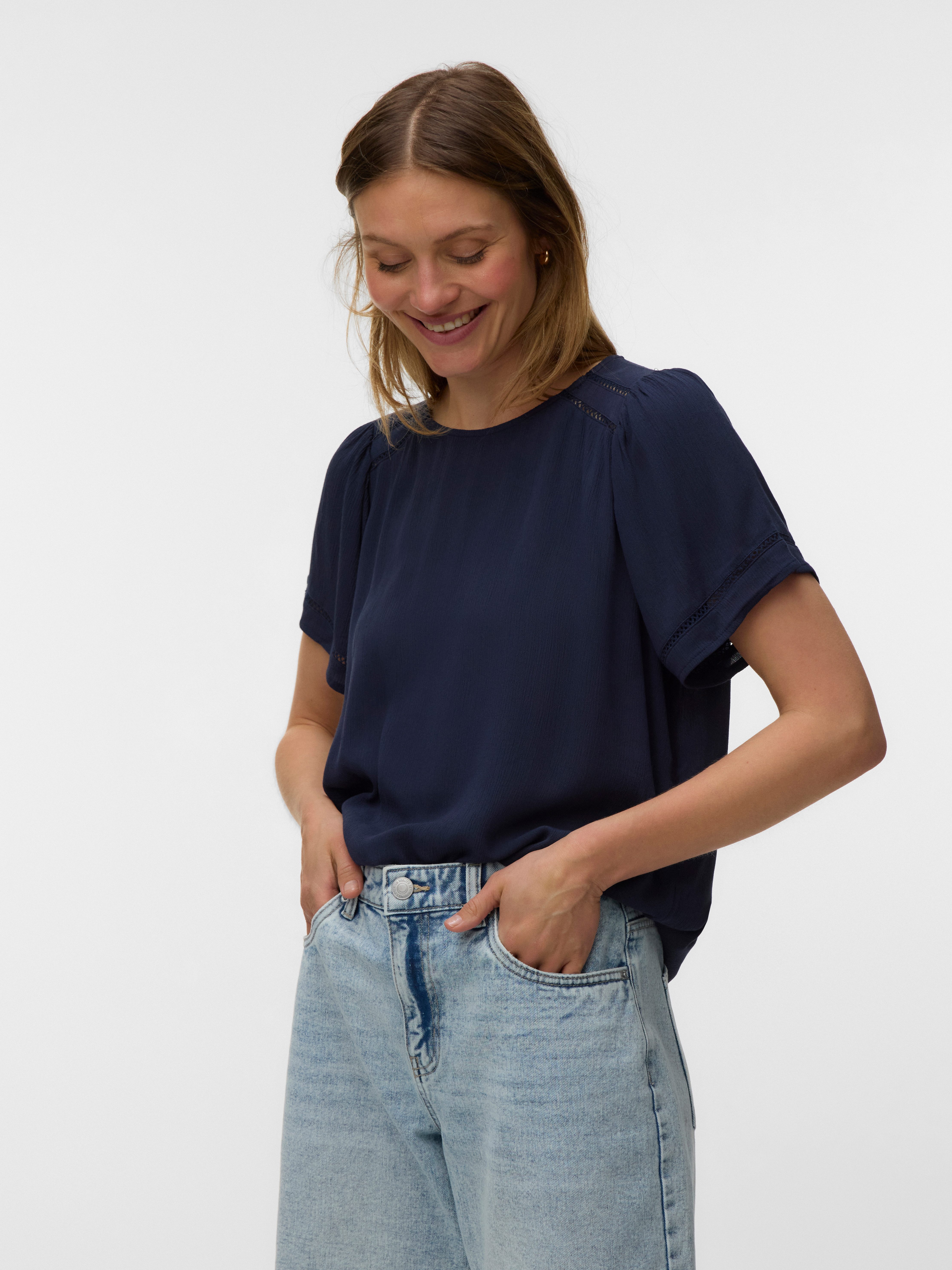 Vero Moda Shirtbluse VMMENNY LACE SS TOP WVN GA Viskose, regular fit