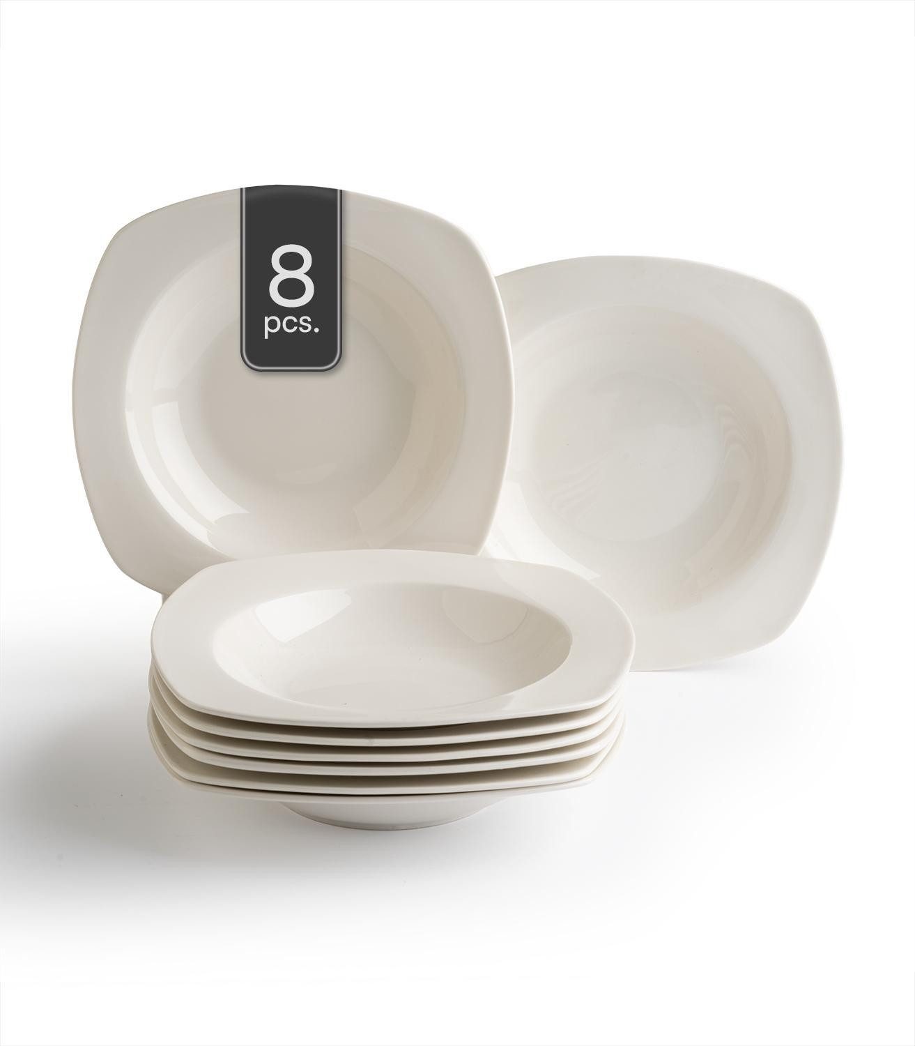 Home4You Suppenteller, B 24 x T 24 cm, Weiß, Bone China, eckig, (8 St)