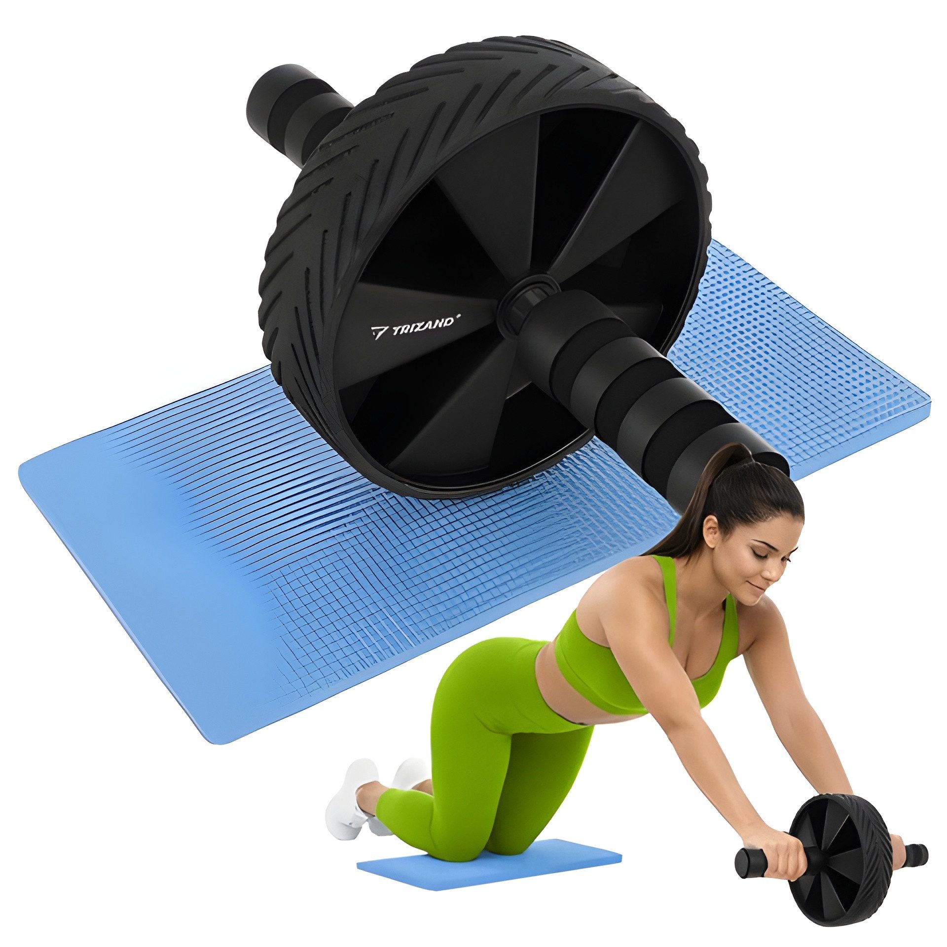Trizand Bauchtrainer Bauchroller Bauchmuskeltrainer Bauchmuskelrad AB Roller Rad Wheel (Fitness-Set, 2-St., Ab-Roller inklusive Kniematte), inklusive EVA-Kniematte, rutschfeste Griffe