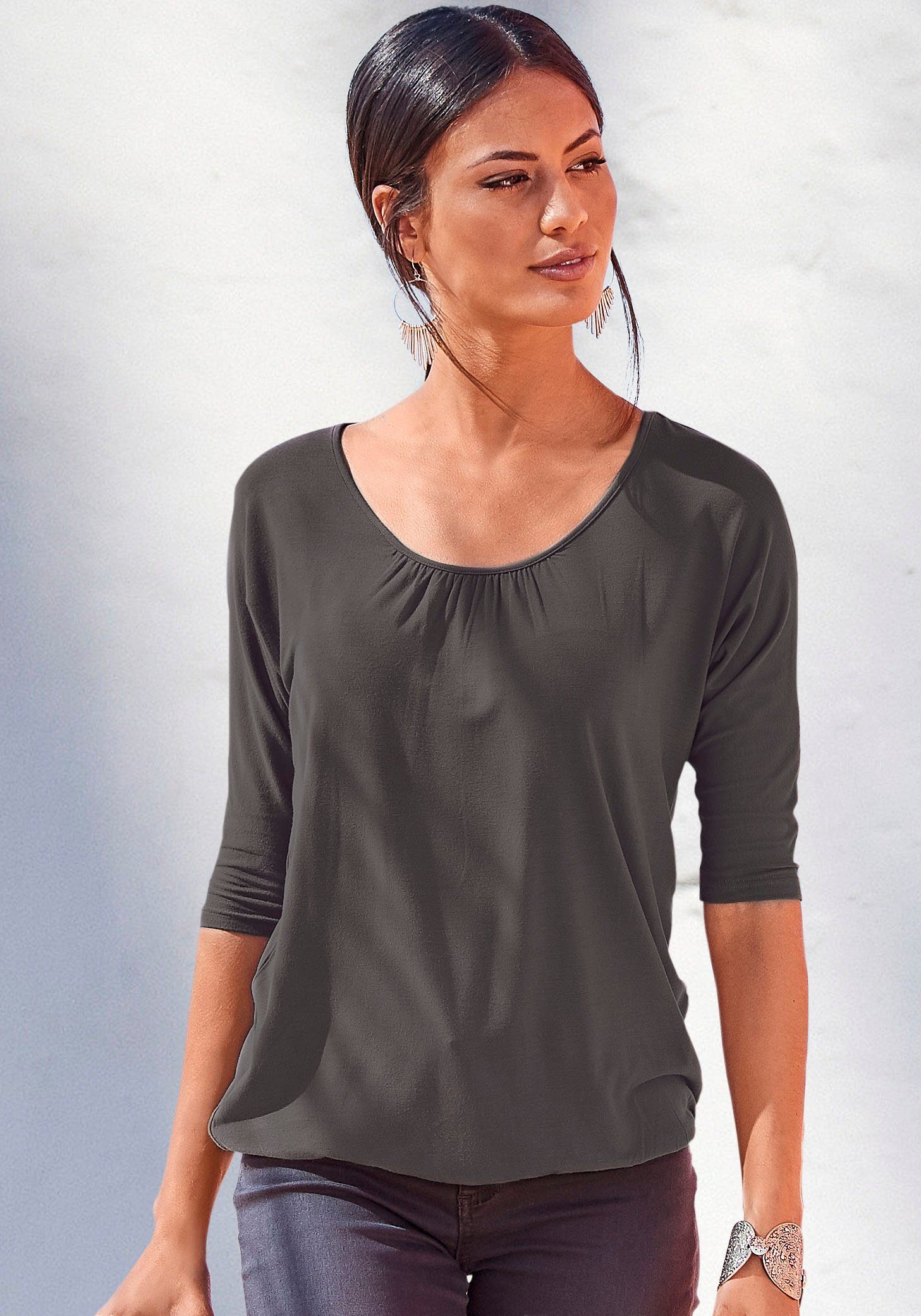 Damen Shirts LASCANA 3/4-Arm-Shirt (2er-Pack) mit zarter Raffung am Ausschnitt
