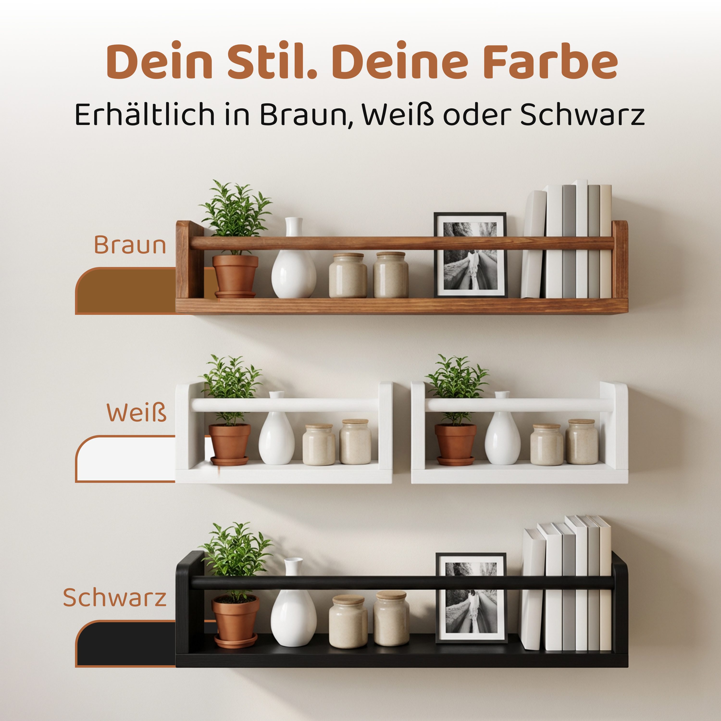 PEGSEN Deko-Wandregal Regal Set aus Echtholz Schweberegal für Deko Kinderzimmer, Set 4-tlg., flexibel kombinierbar – Bild 2 von 5