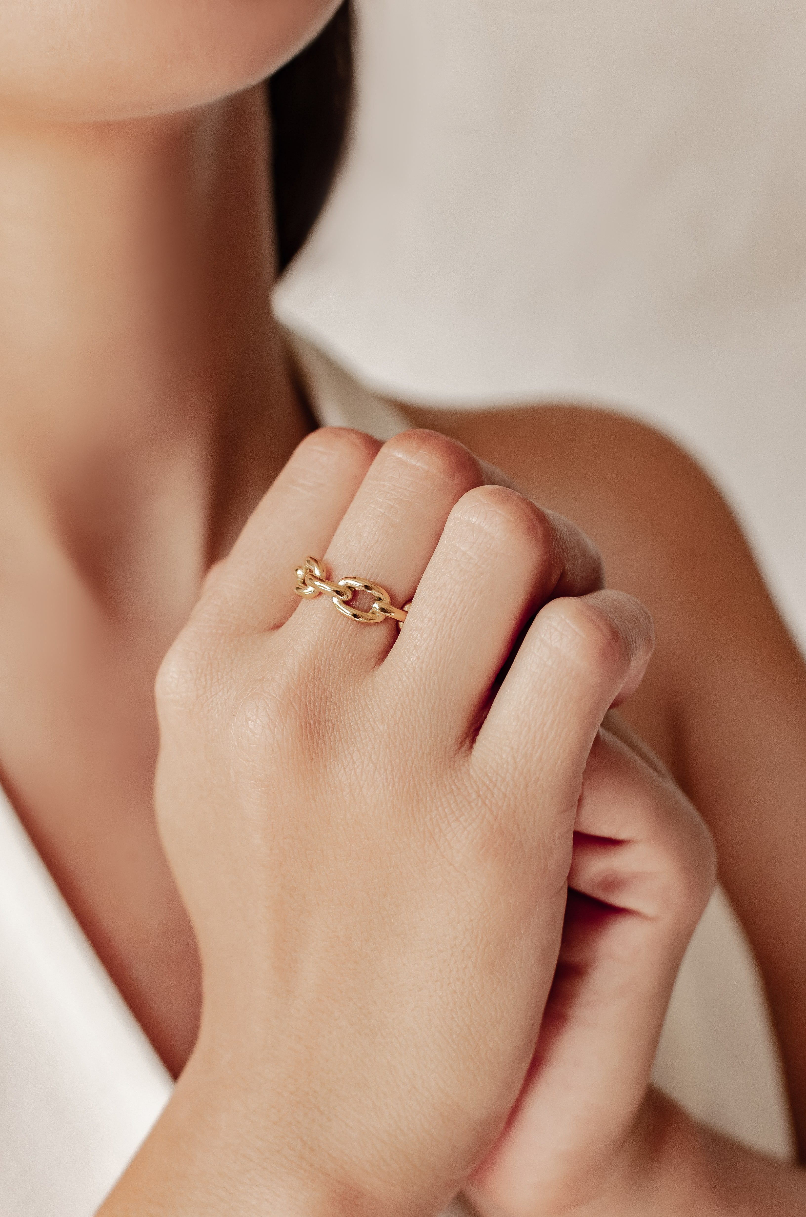 Hey Happiness Fingerring Damen 18K Vergoldet, Edelstahlring Großgliedrig, G günstig online kaufen