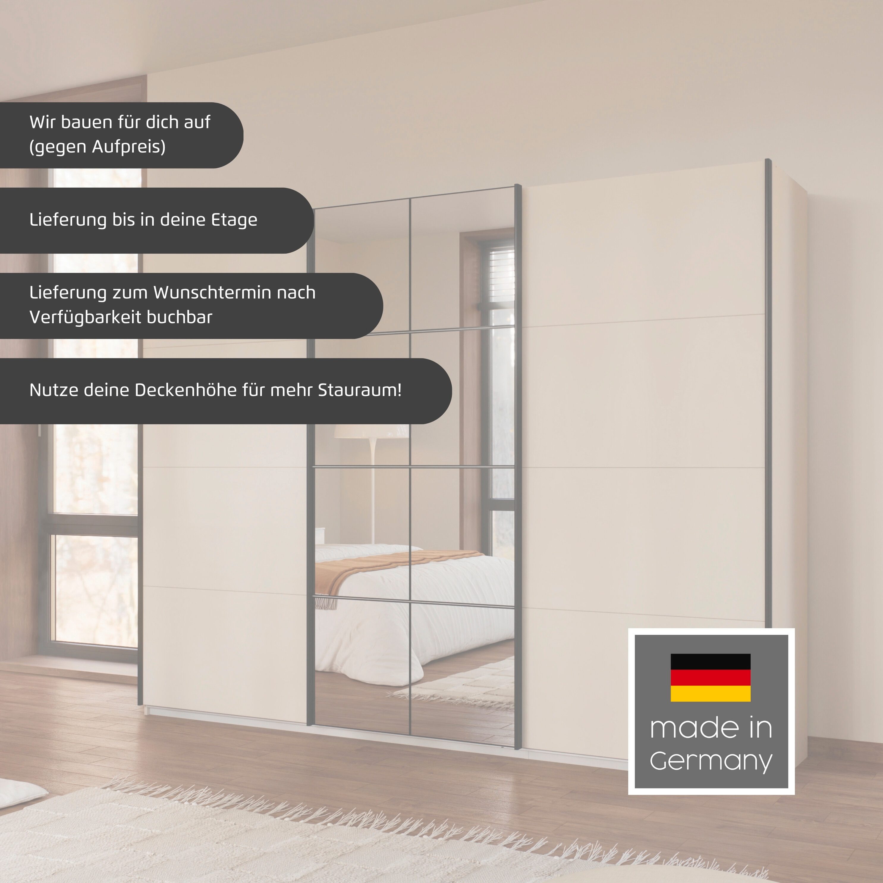 OTTO home Kleiderschrank Schwebetürenschrank Schrank Garderobe Wäscheschrank BAVENO (in 3 Ausstattungen BASIC/CLASSIC/PREMIUM (mit Soft-Close-Funktion) in moderner Loft-Optik mit Griffleisten aus Metall MADE IN GERMANY