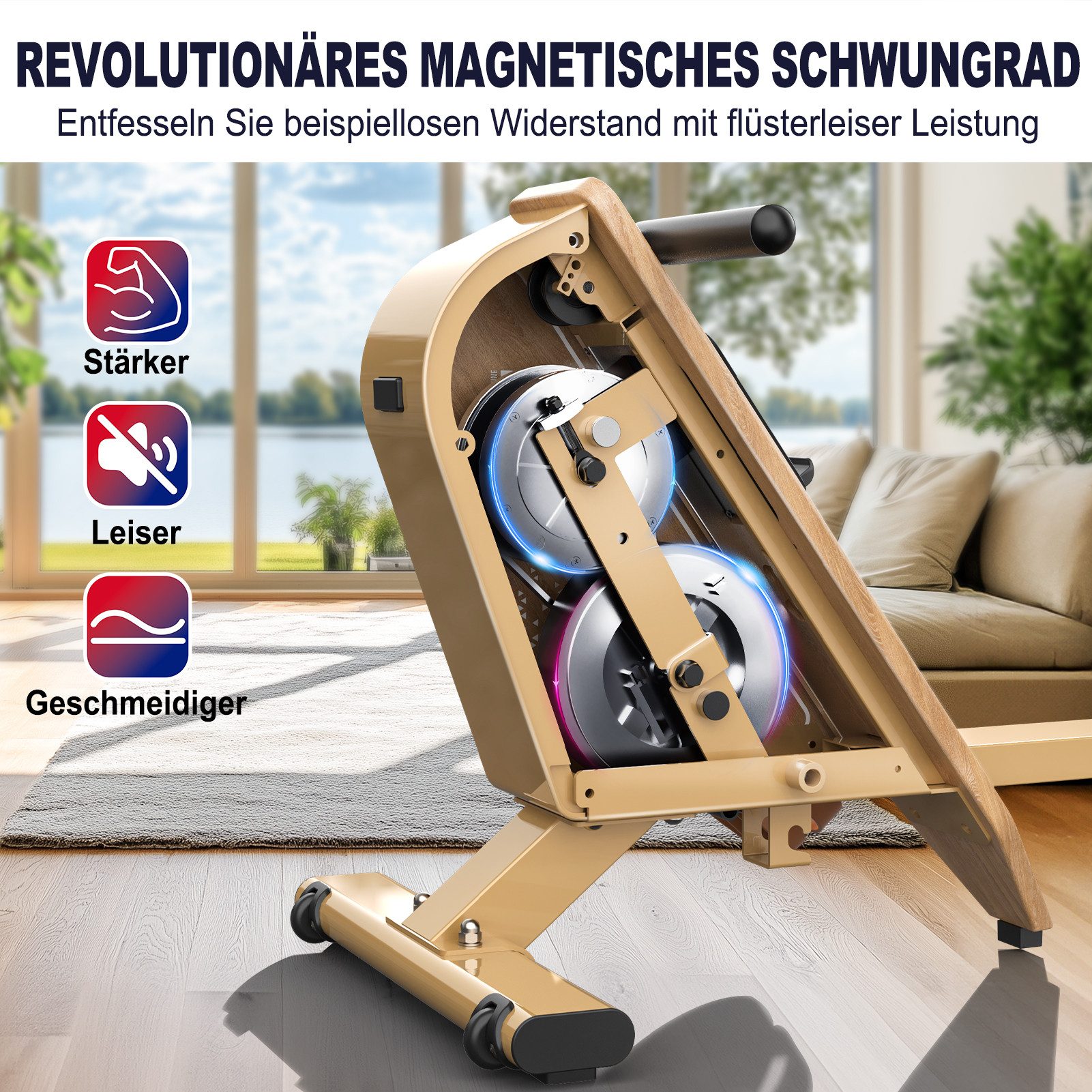 VOWVIT Rudergerät für Zuhause OR3-Kompaktes Rudergerät mit Bluetooth-Monitor, 16 Resistance Levels,Vertikale Aufbewahrung