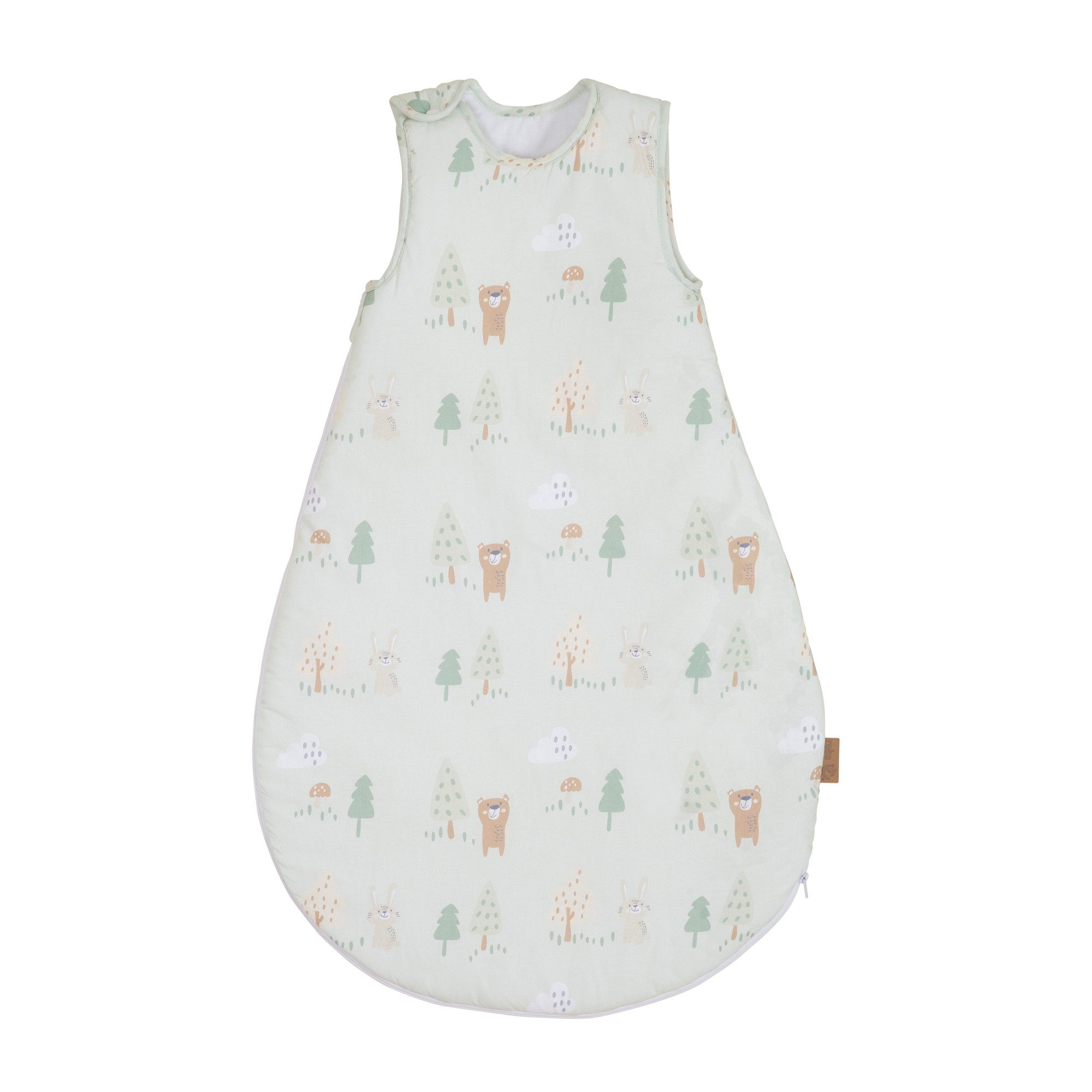 roba® Babyschlafsack Woodland Buddies - Schlafsack ganzjährig aus Baumwolle für Babys (TOG-Wert 1,5), Atmungsaktiv & hautfreundlich - Ohne Ärmel - Tier Motiv - Pastell Grün