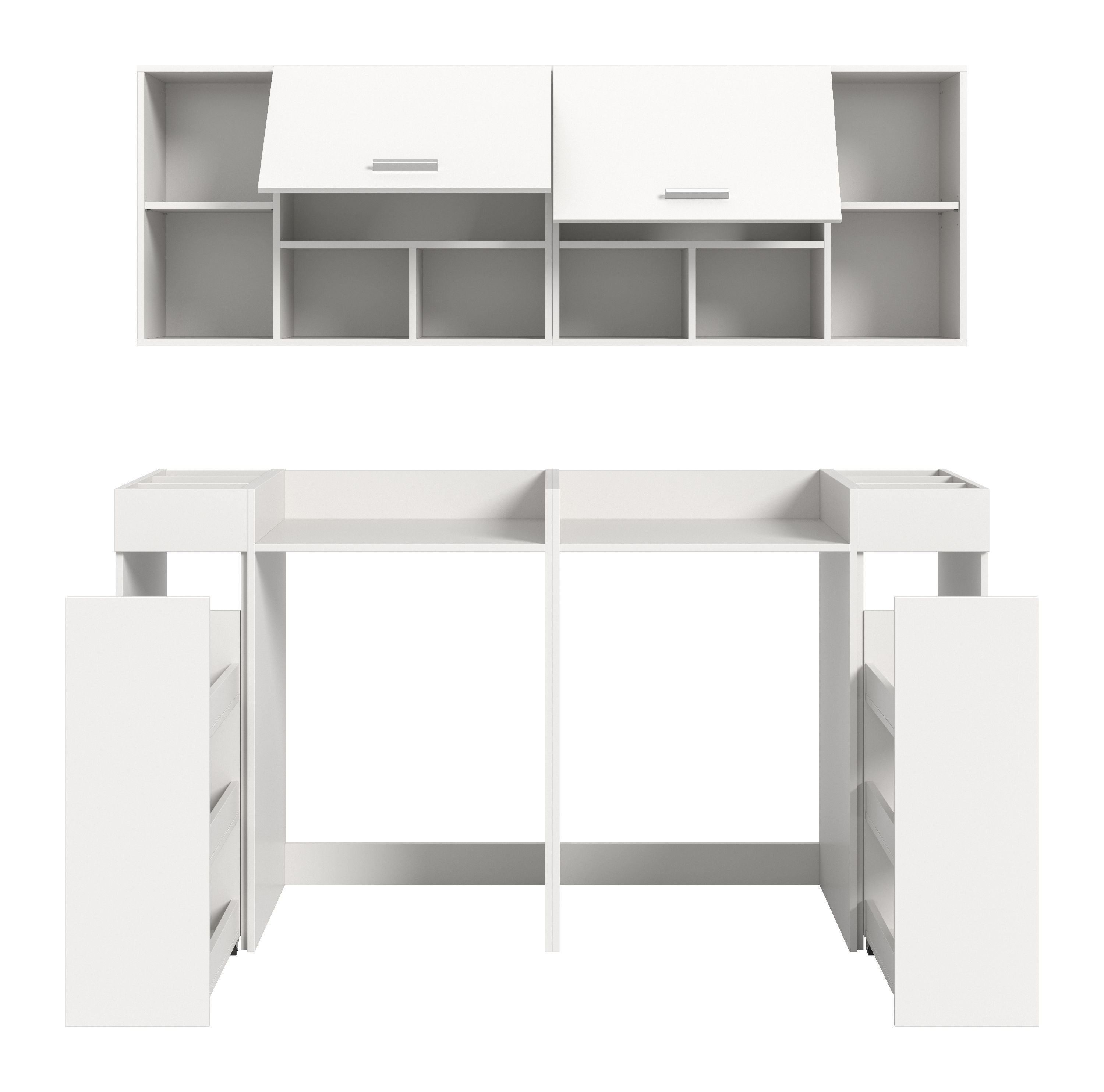 xonox.home Aufsatzschrank Free (6tlg. Set inkl. Anstellregal, Waschmaschinenumbau, Hängeschrank) weiß Nachbildung Melamin beschichtet modern 190x195x60 cm