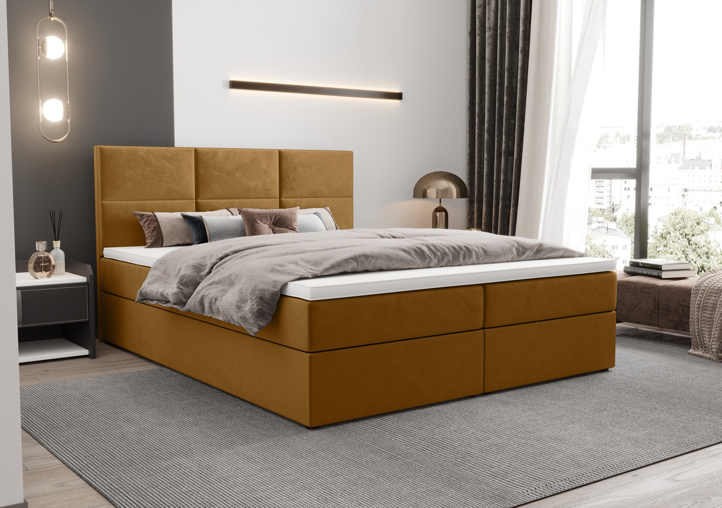 B&B Home Boxspringbett Boxbett Mallorca (H3 Matratze Bonellfederung, Kopfteil, Bettkasten und Topper)