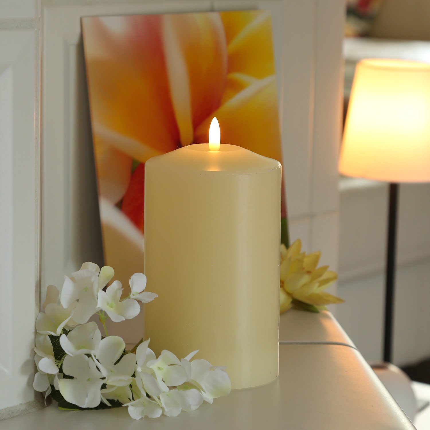 MARELIDA LED-Kerze Stumpenkerze Echtwachs flackernd H: 19cm D: 10cm Timer c günstig online kaufen